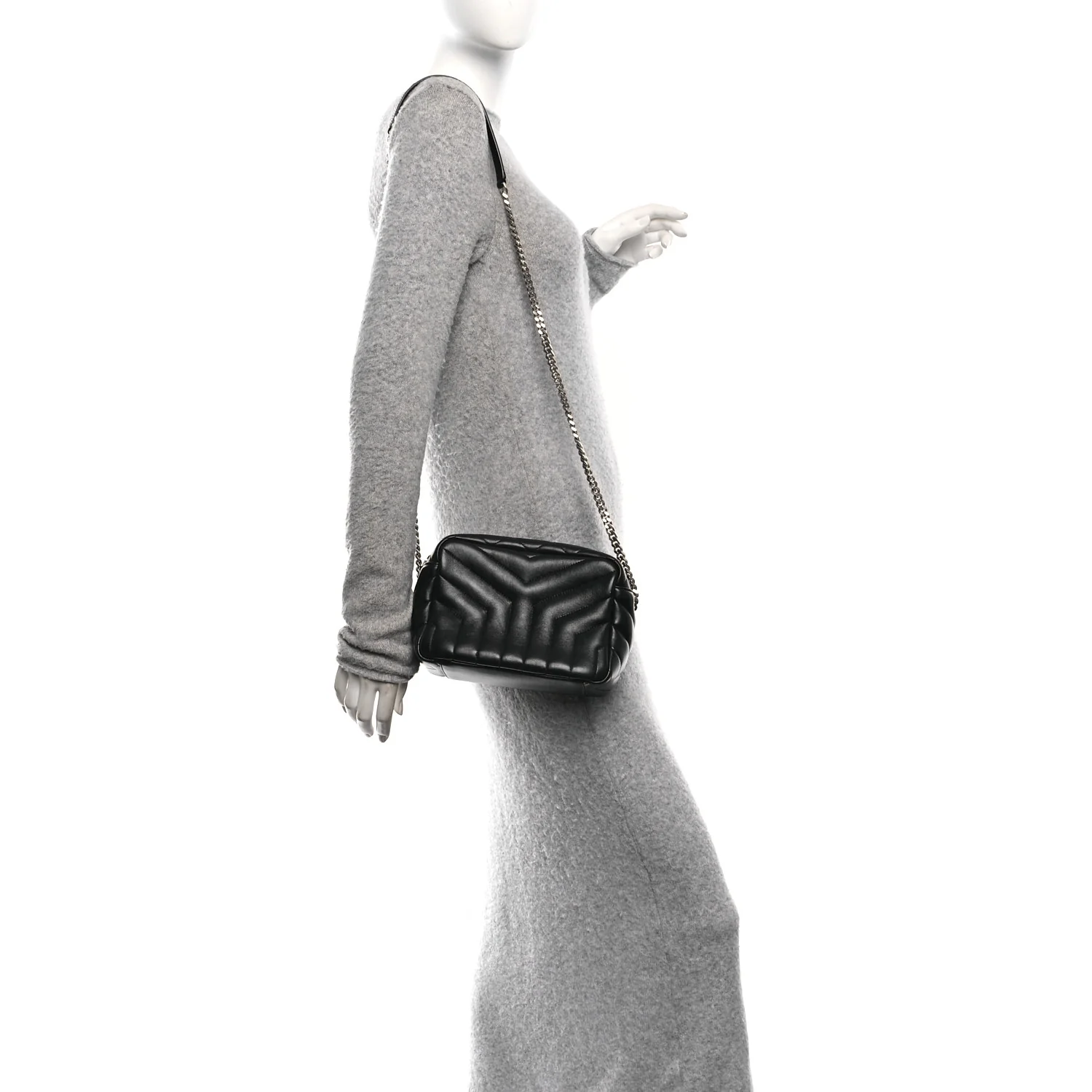 Calfskin Y Quilted Monogram Small Loulou Bowling Bag Black - Image 2