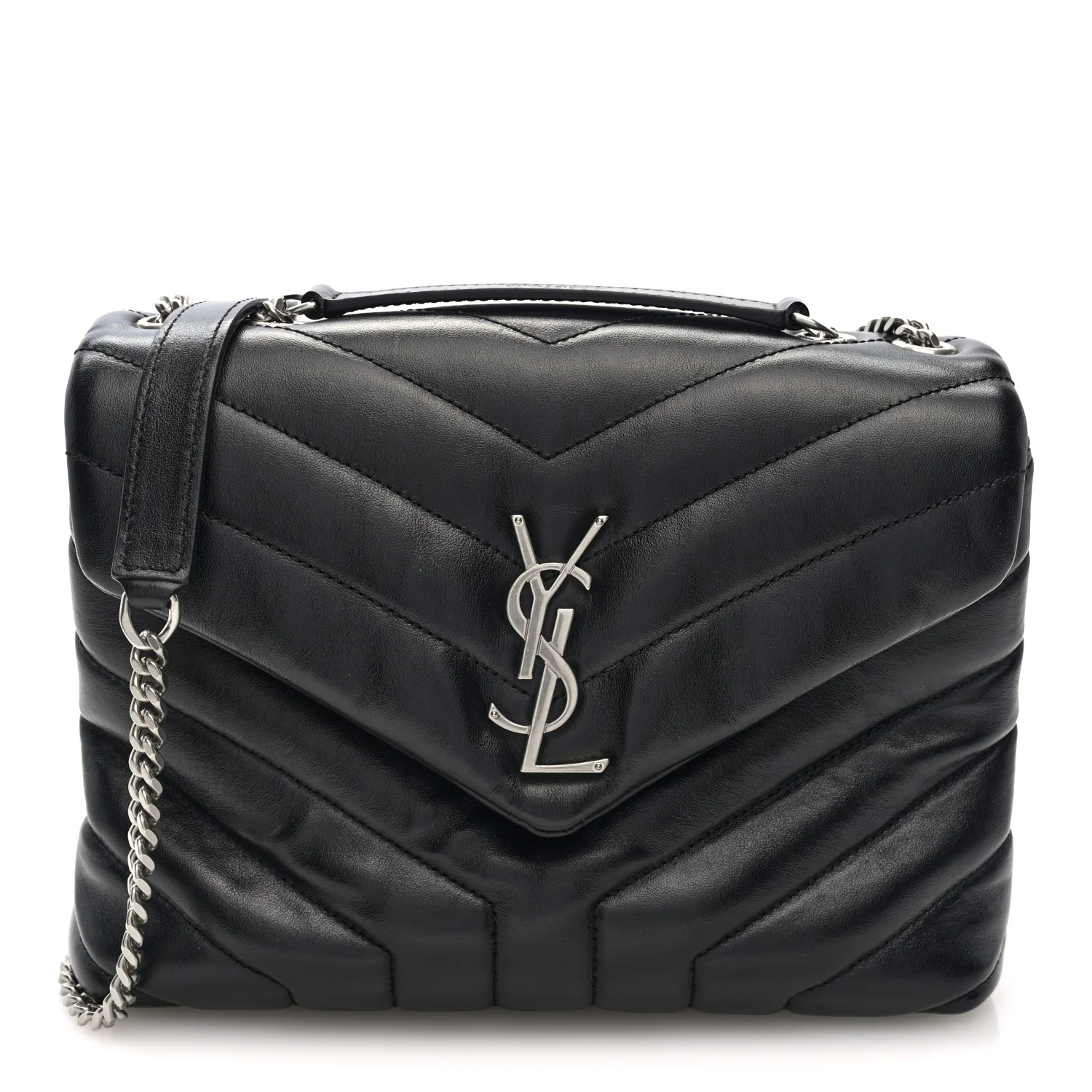 Calfskin Y Quilted Monogram Small Loulou Chain Satchel Black