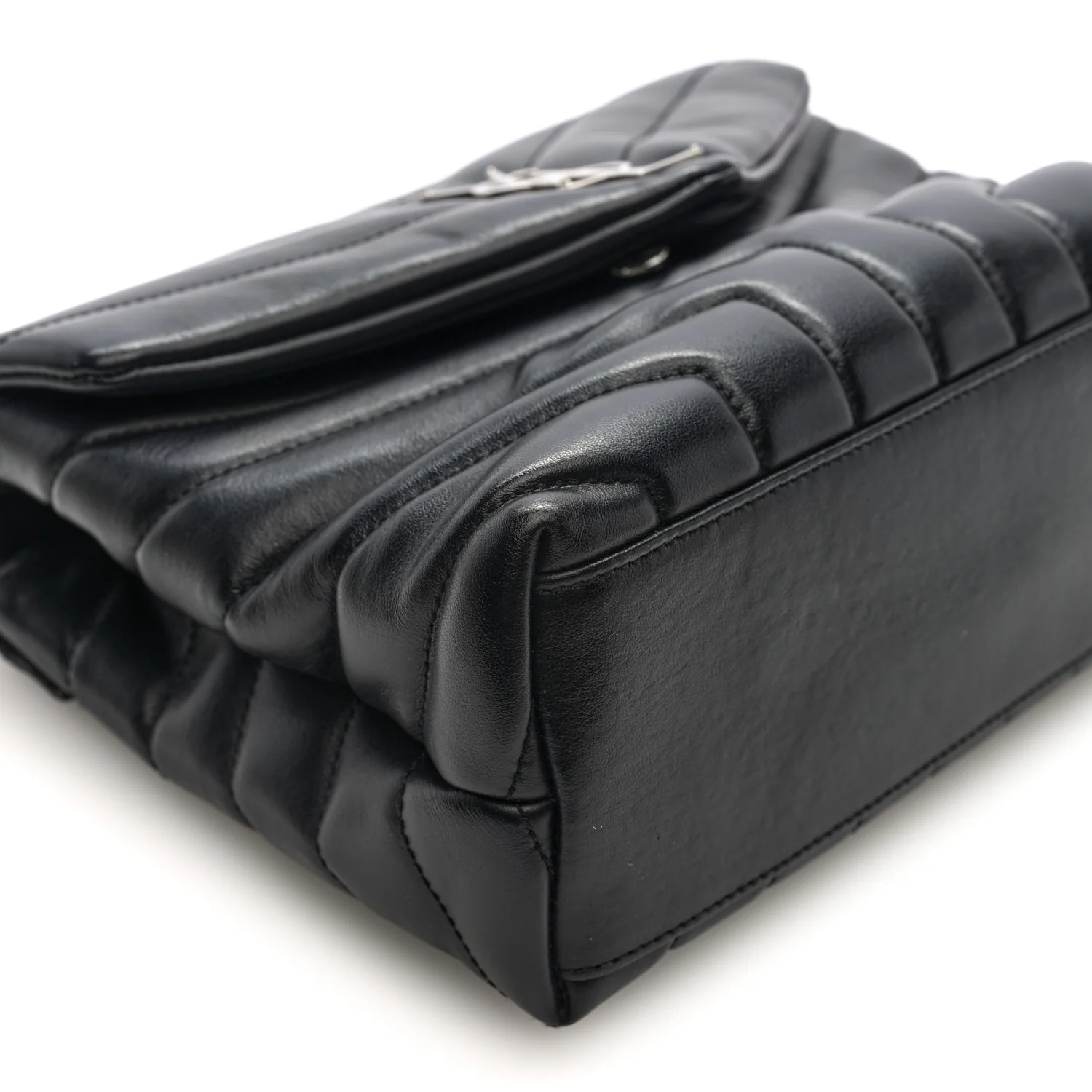 Calfskin Y Quilted Monogram Small Loulou Chain Satchel Black - Image 8