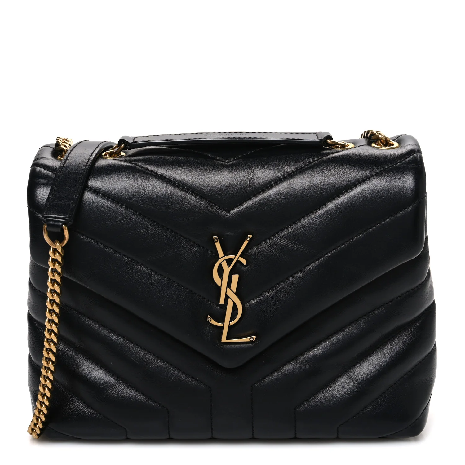Calfskin Y Quilted Monogram Small Loulou Chain Satchel Black
