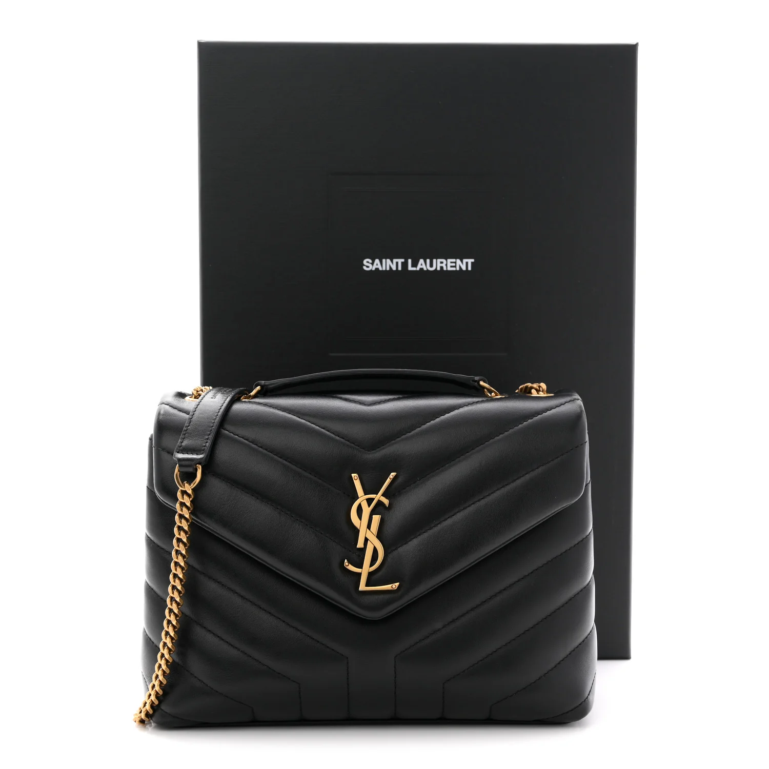 Calfskin Y Quilted Monogram Small Loulou Chain Satchel Black - Image 12
