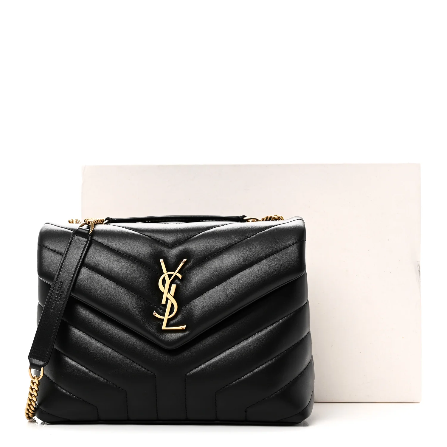 Calfskin Y Quilted Monogram Small Loulou Chain Satchel Black - Image 11