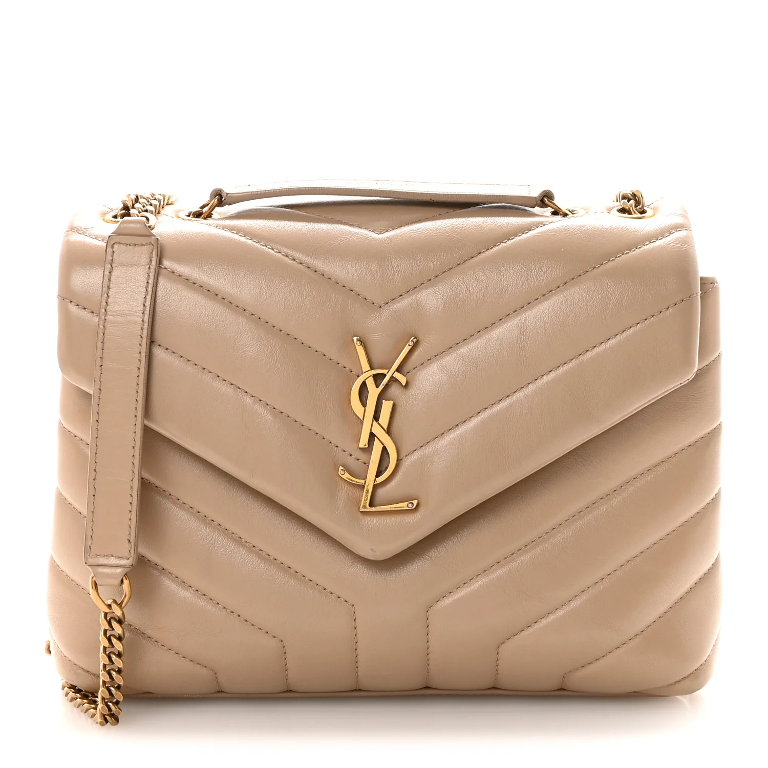 Calfskin Y Quilted Monogram Small Loulou Chain Satchel Dark Beige