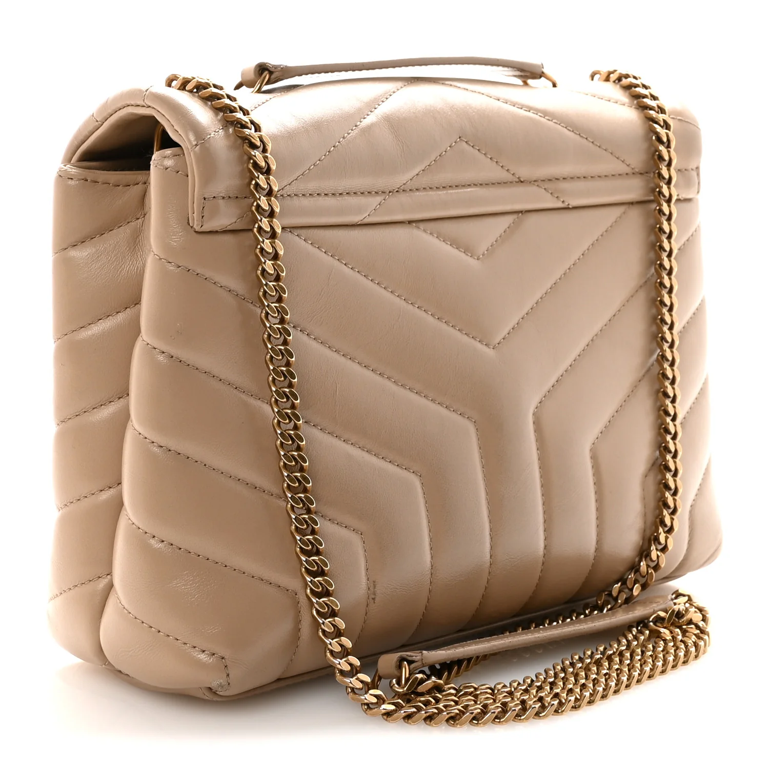 Calfskin Y Quilted Monogram Small Loulou Chain Satchel Dark Beige - Image 3