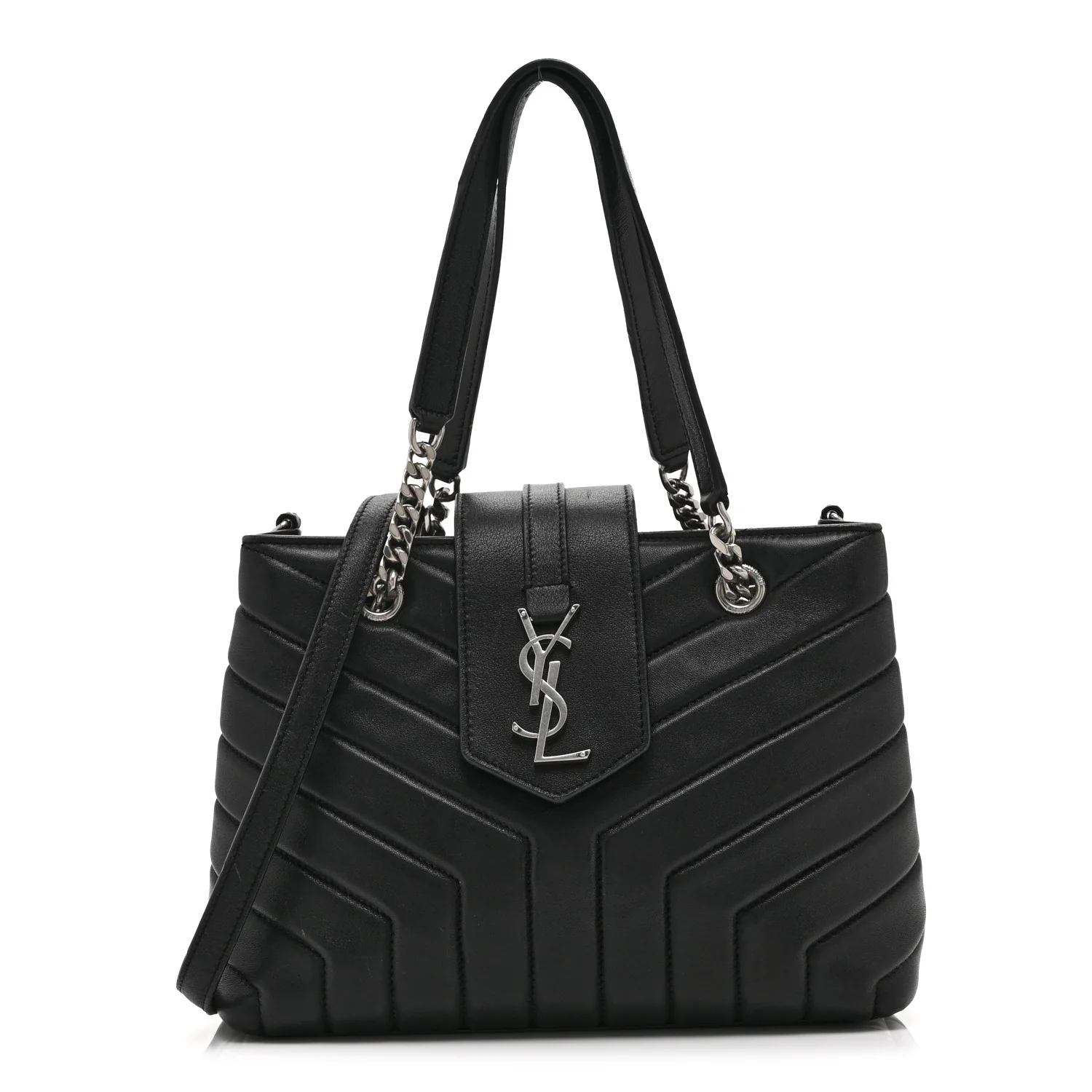 Calfskin Y Quilted Monogram Small Loulou Shopper Black