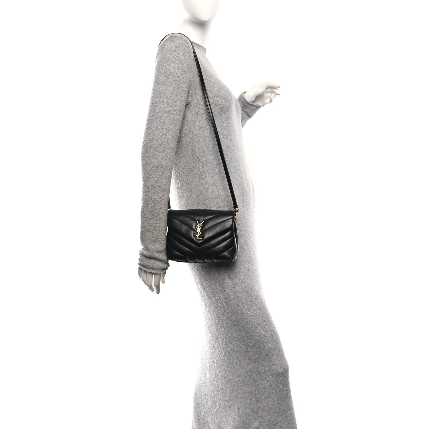 Calfskin Y Quilted Monogram Toy Loulou Crossbody Bag Black - Image 2