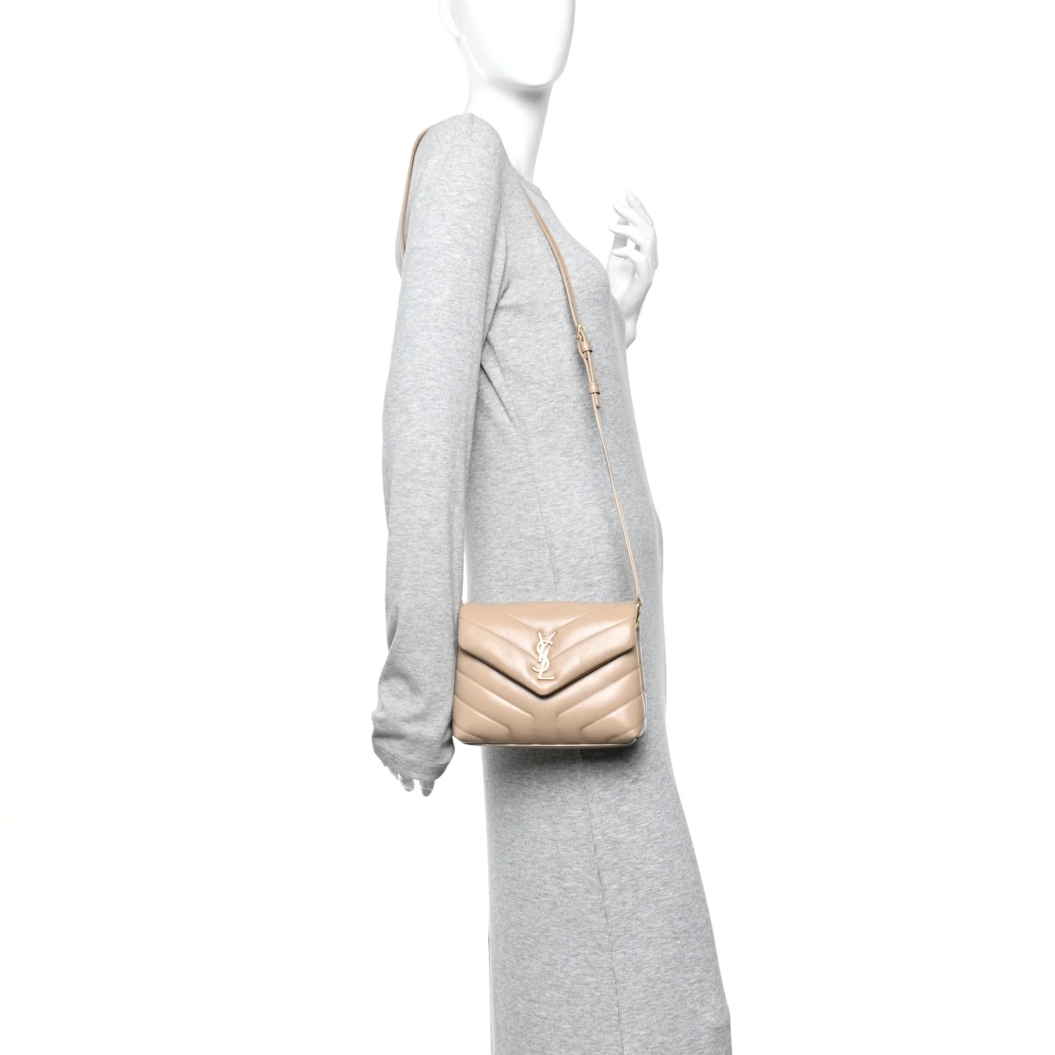 Calfskin Y Quilted Monogram Toy Loulou Crossbody Bag Dark Beige - Image 2