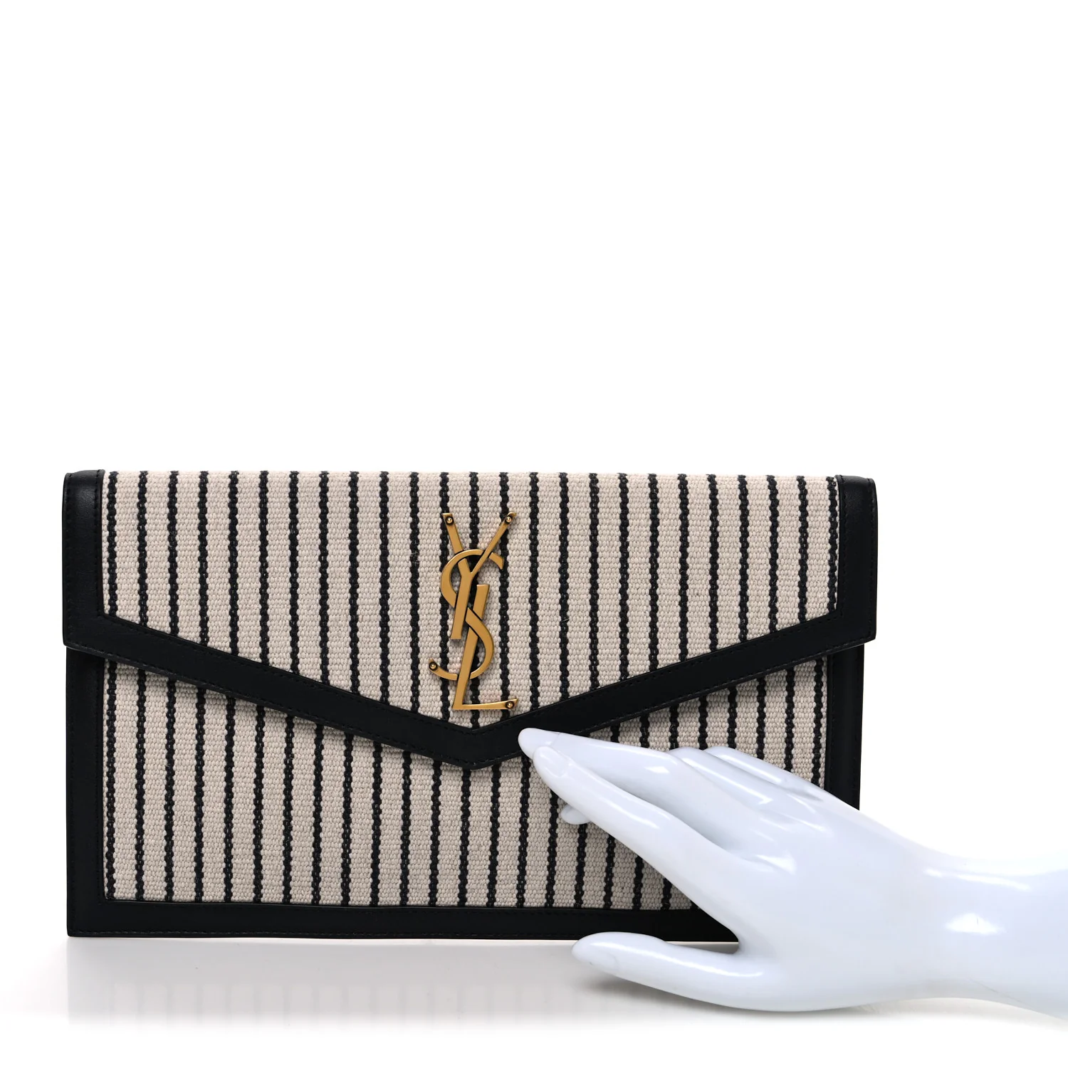 Canvas Striped Uptown Pouch Beige Black - Image 2