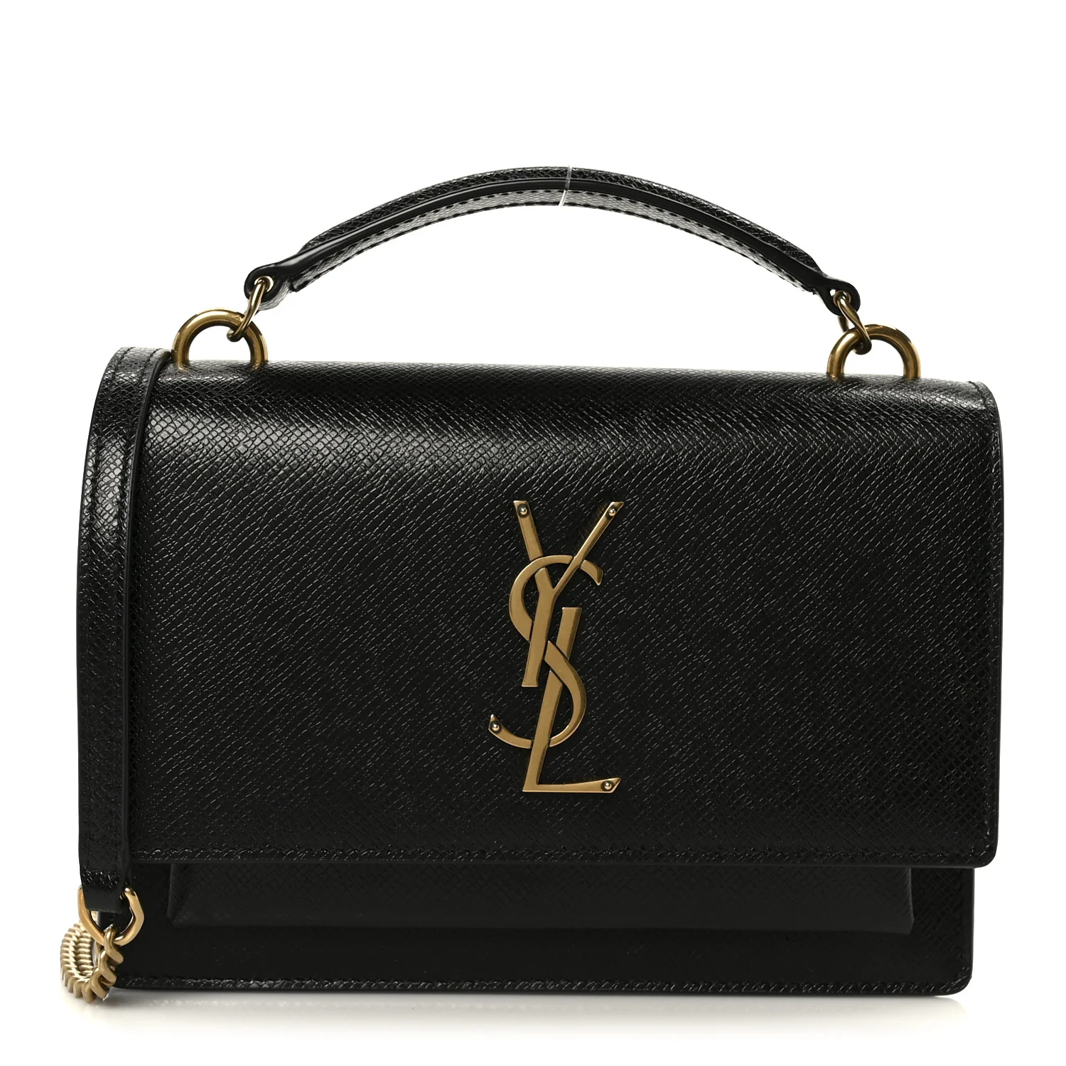 Coated Bark Calfskin Sunset Chain Wallet Black
