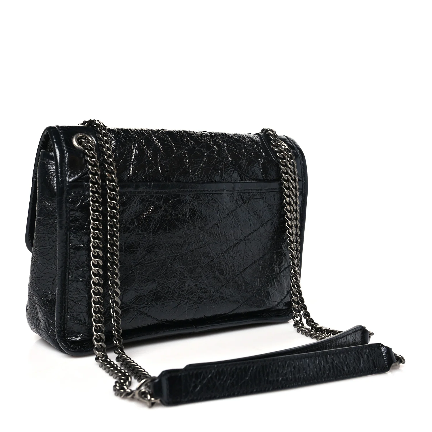 Crinkled Calfskin Matelasse Monogram Baby Niki Chain Satchel Black - Image 3