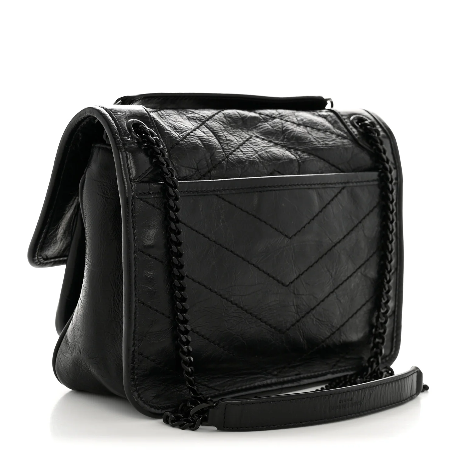 Crinkled Calfskin Matelasse Monogram Baby Niki Chain Satchel Black - Image 3
