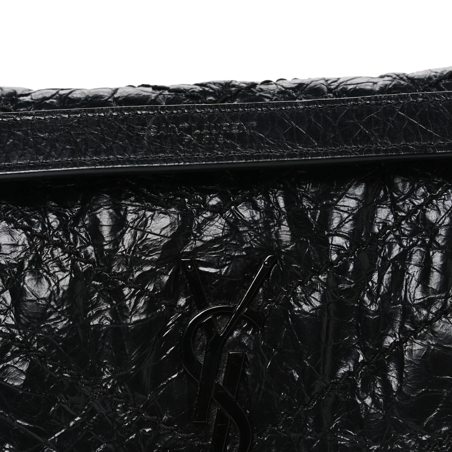 Crinkled Calfskin Matelasse Monogram Baby Niki Chain Satchel Black - Image 8