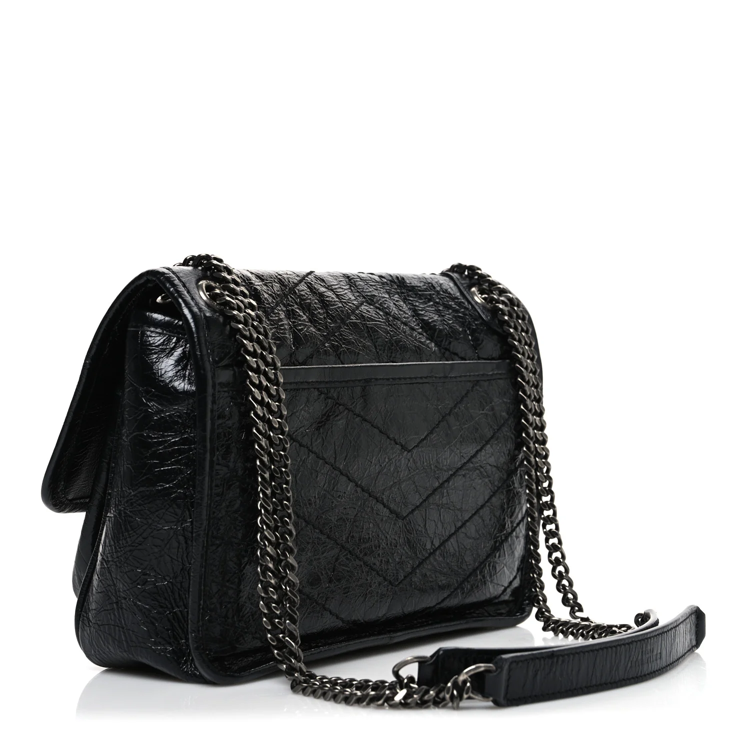 Crinkled Calfskin Matelasse Monogram Baby Niki Chain Satchel Black - Image 3
