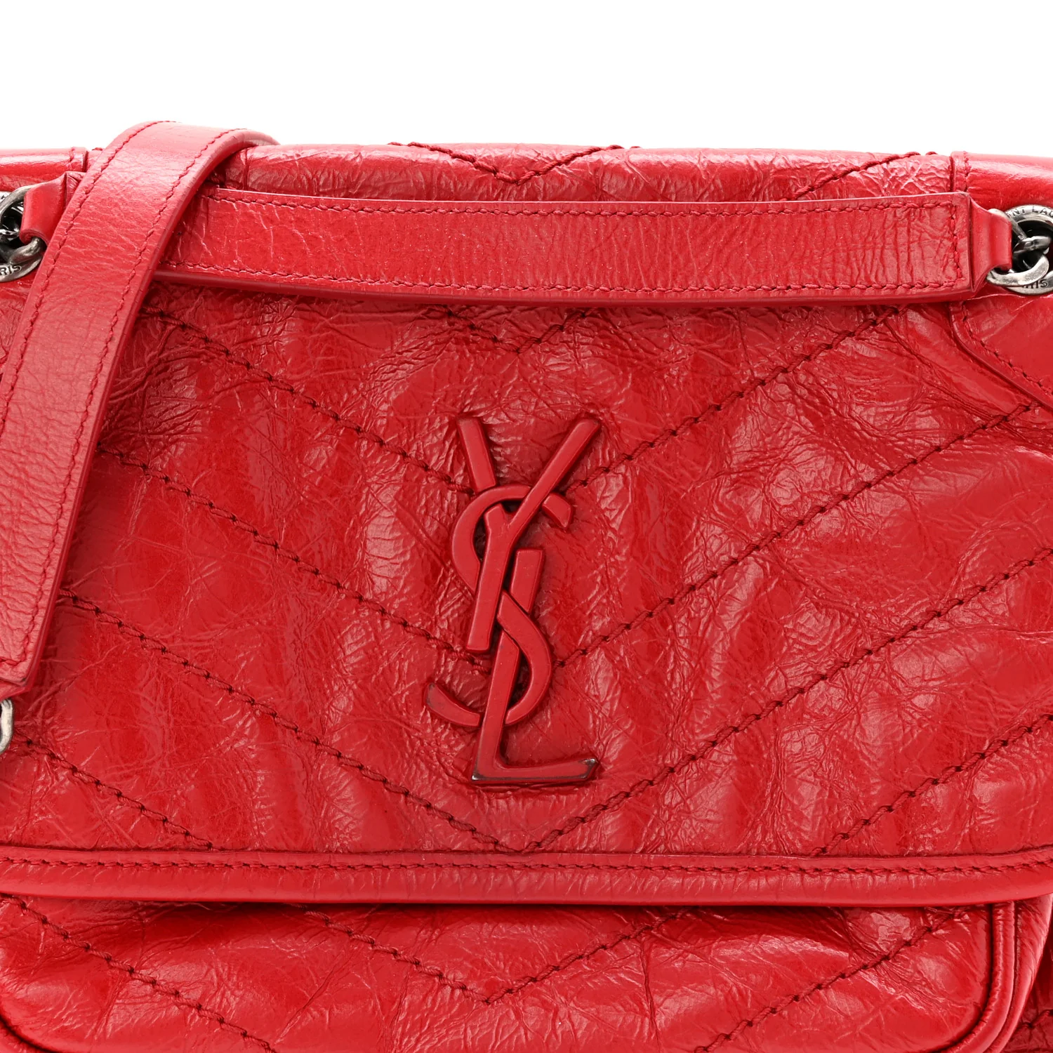 Crinkled Calfskin Matelasse Monogram Baby Niki Chain Satchel Rouge Eros - Image 8