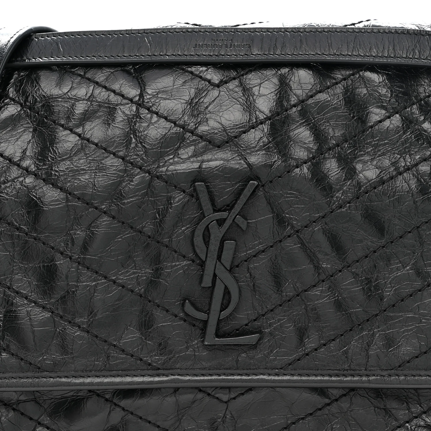 Crinkled Calfskin Matelasse Monogram Large Niki Chain Satchel Black - Image 8