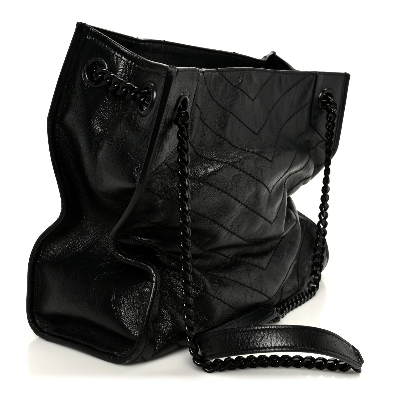 Crinkled Calfskin Matelasse Monogram Large Niki Shopper Tote Black - Image 3