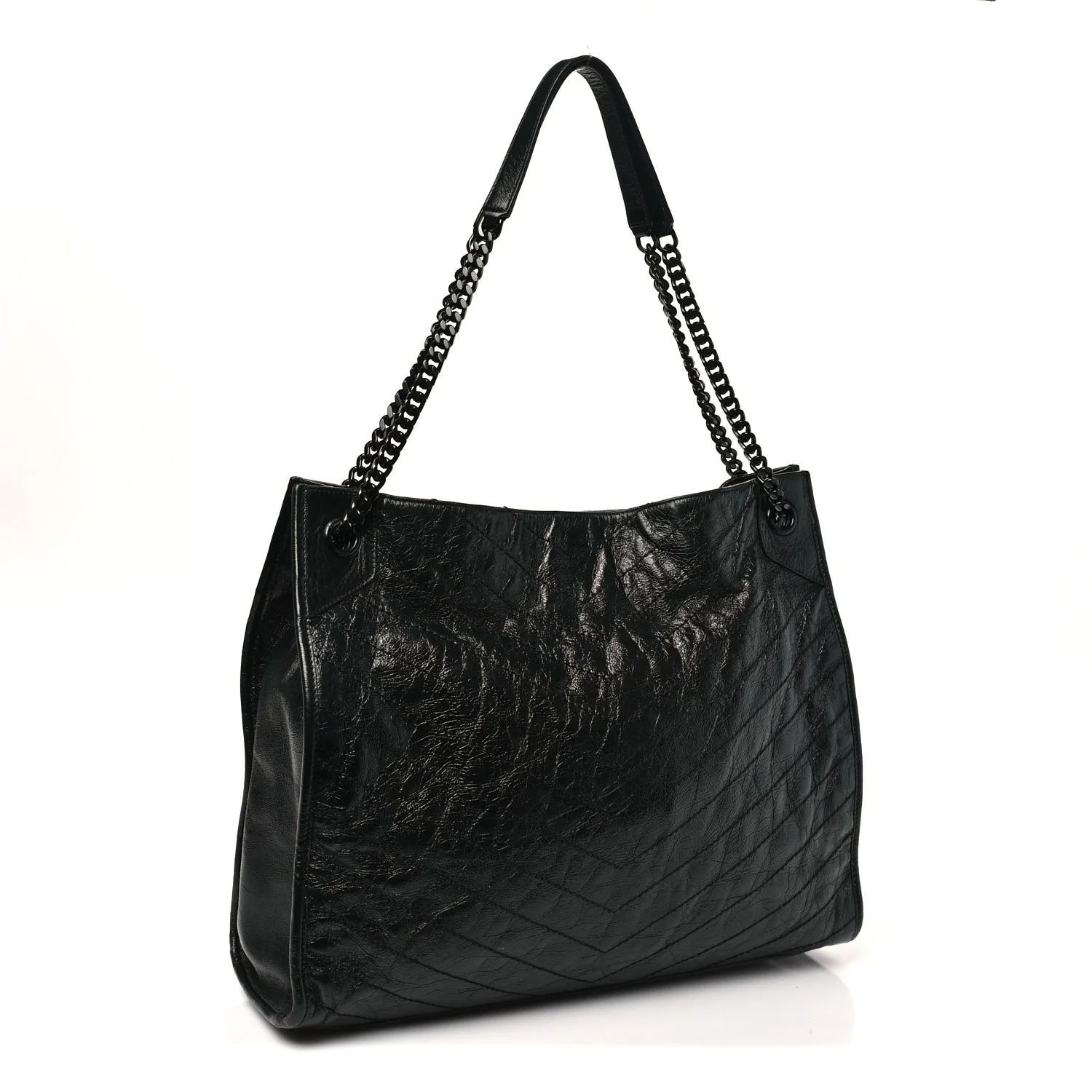 Crinkled Calfskin Matelasse Monogram Large Niki Shopper Tote Black - Image 3