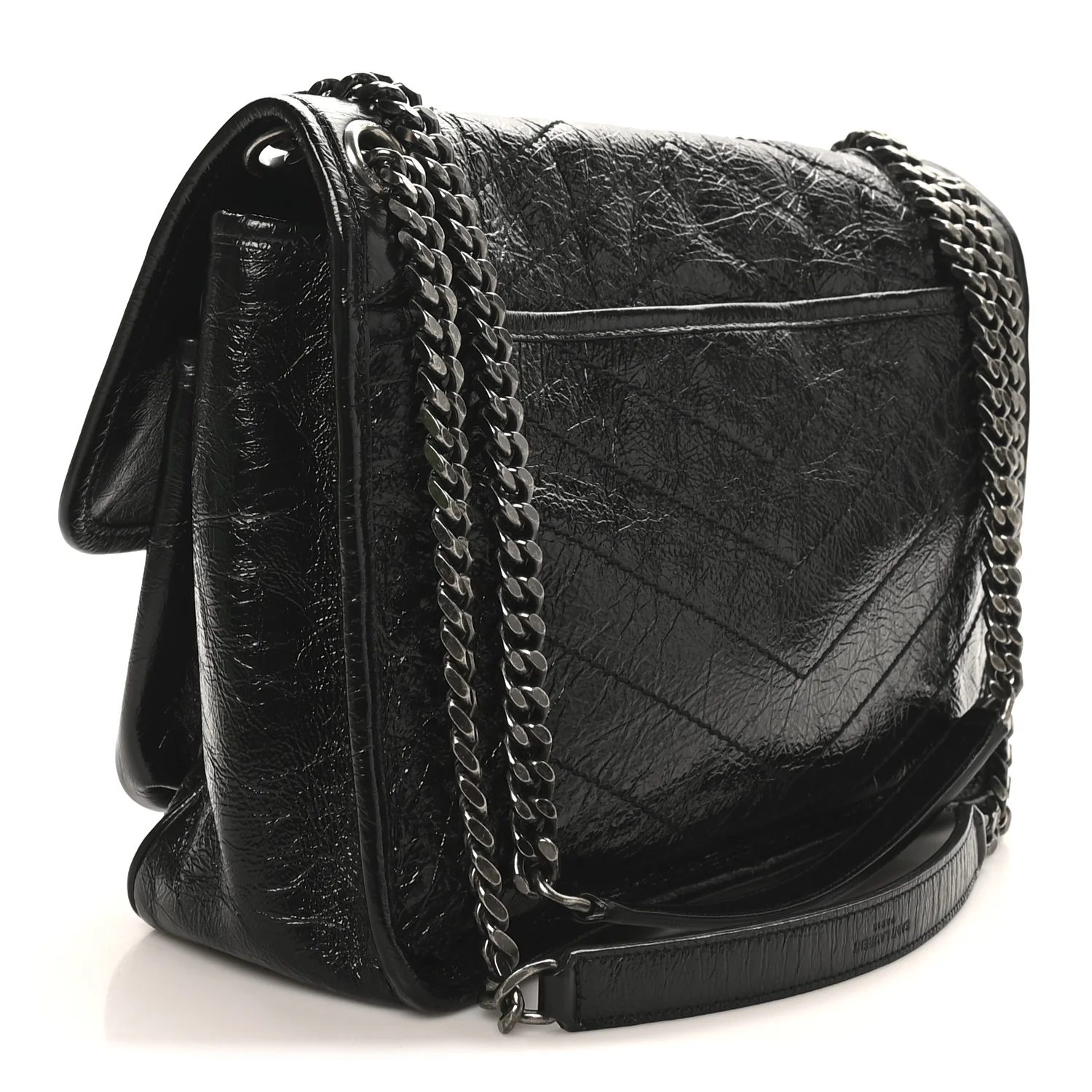 Crinkled Calfskin Matelasse Monogram Medium Niki Chain Satchel Black - Image 3