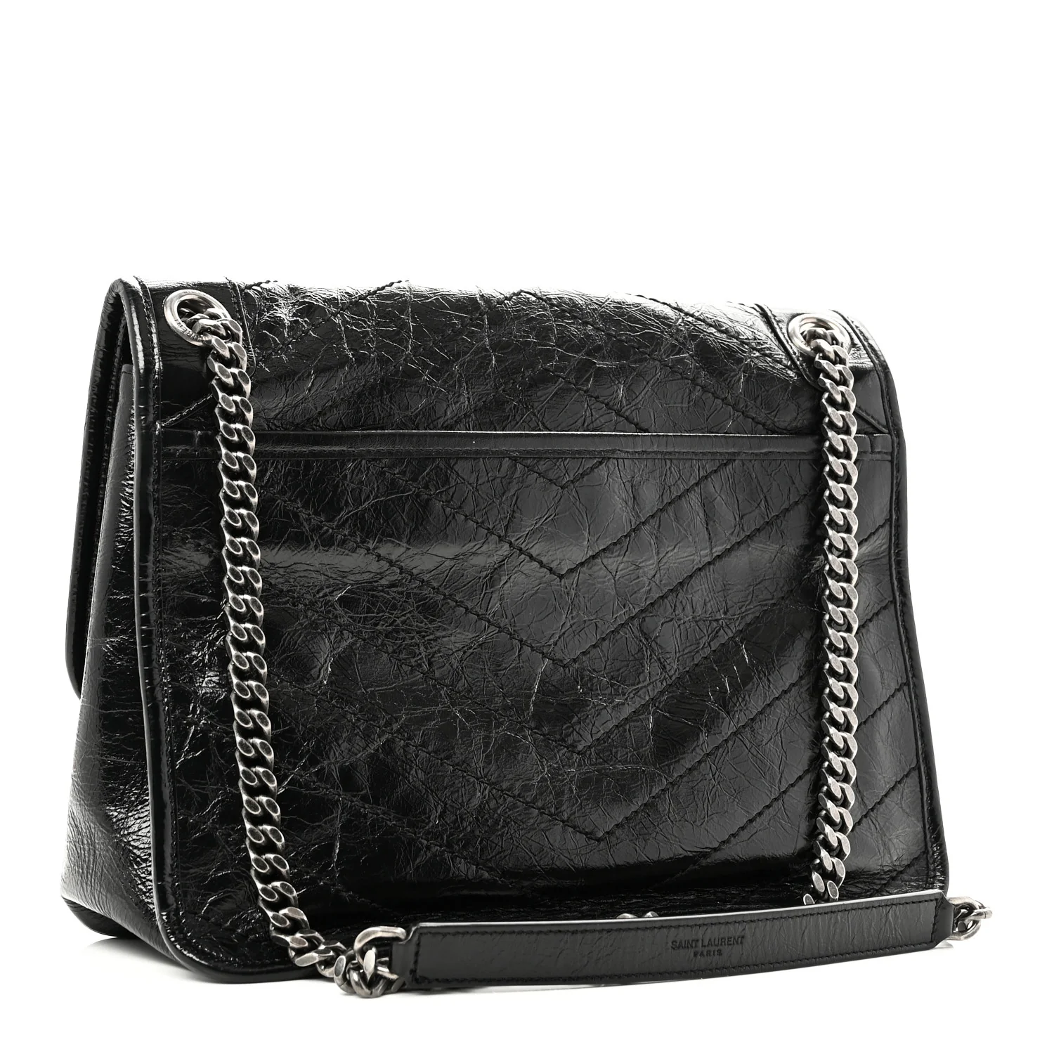 Crinkled Calfskin Matelasse Monogram Medium Niki Chain Satchel Black - Image 3