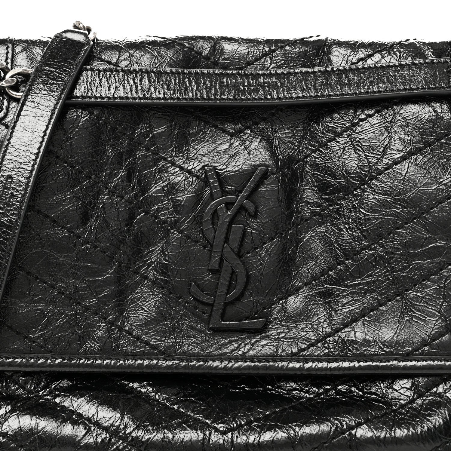 Crinkled Calfskin Matelasse Monogram Medium Niki Chain Satchel Black - Image 8