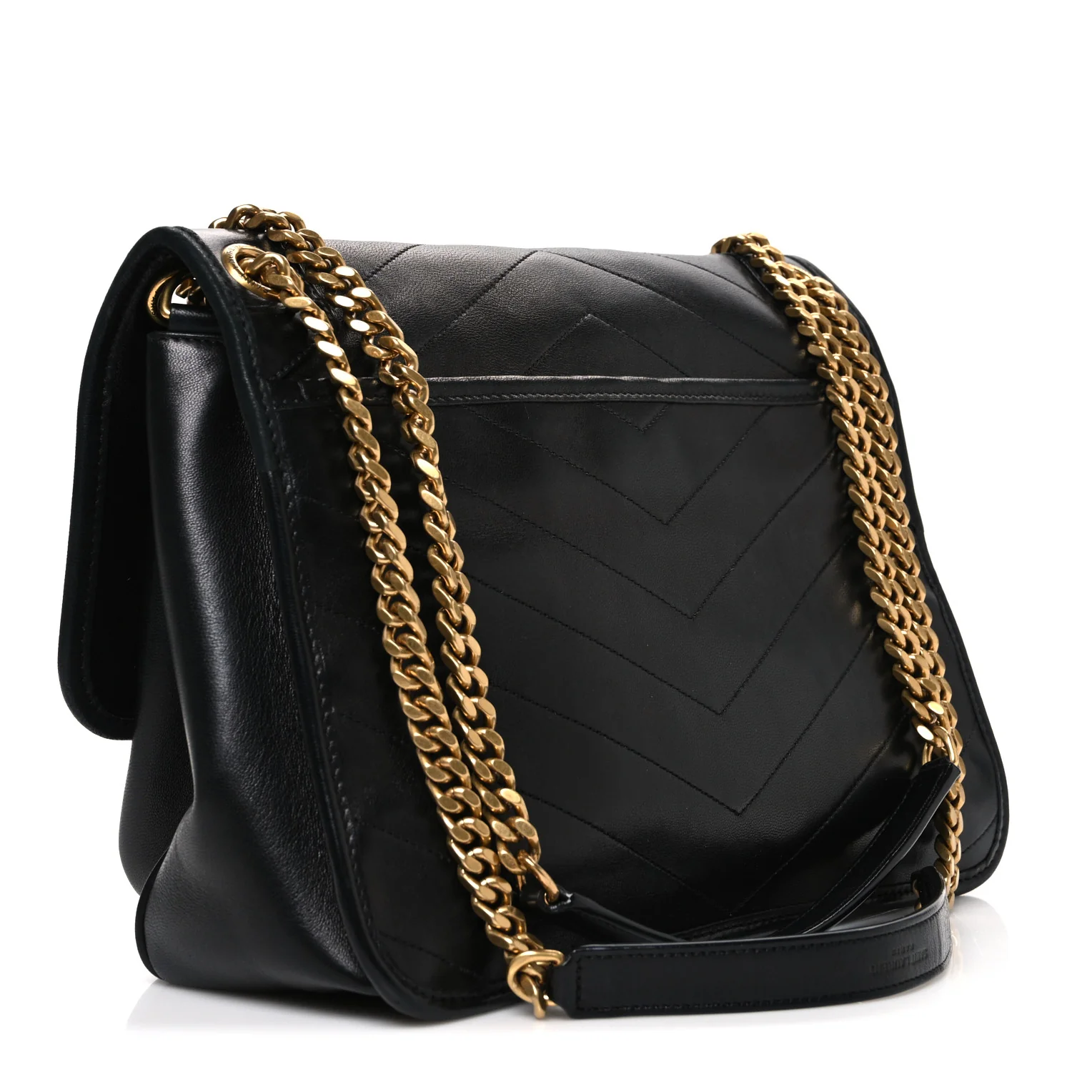 Crinkled Calfskin Matelasse Monogram Medium Niki Chain Satchel Black - Image 3