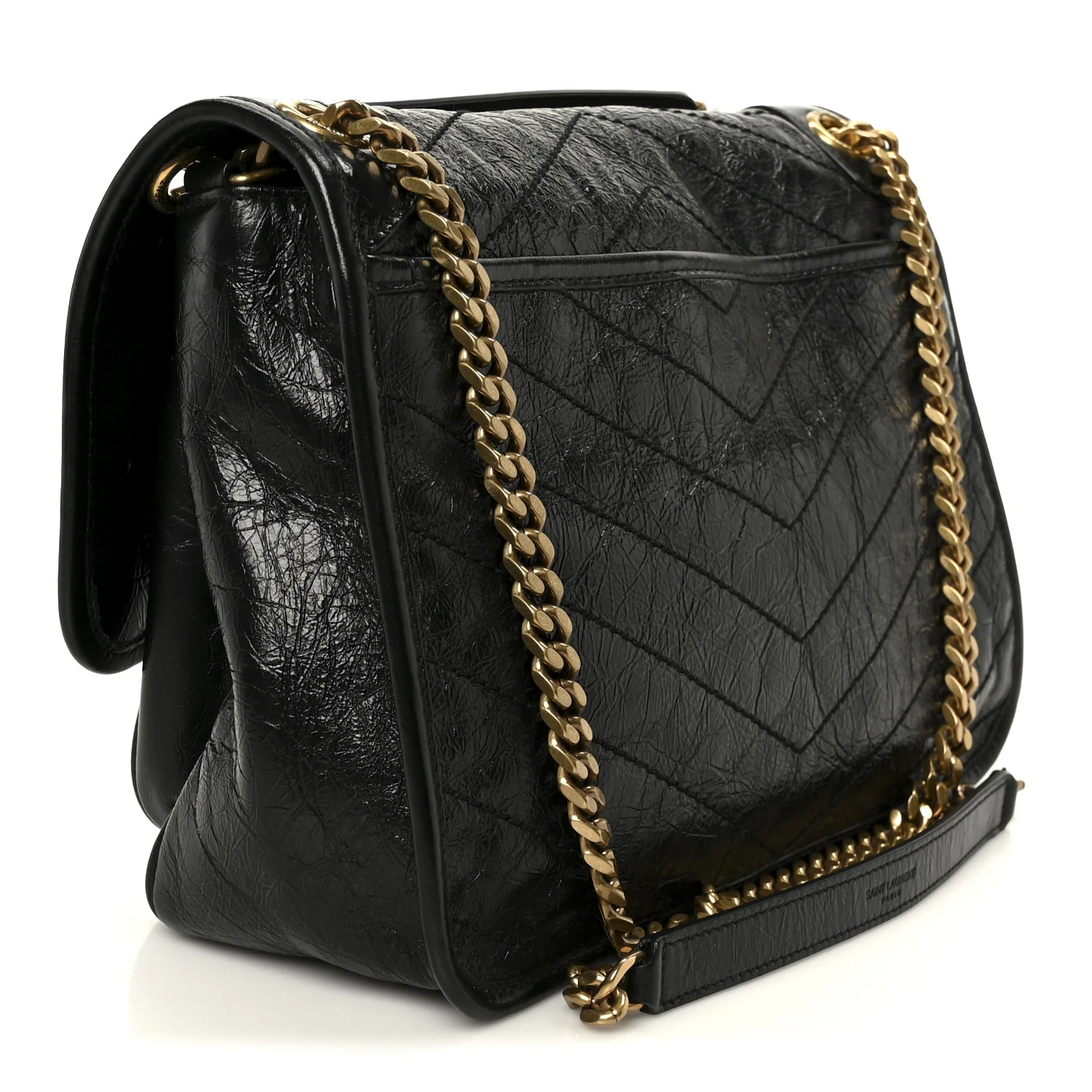 Crinkled Calfskin Matelasse Monogram Medium Niki Chain Satchel Black - Image 3