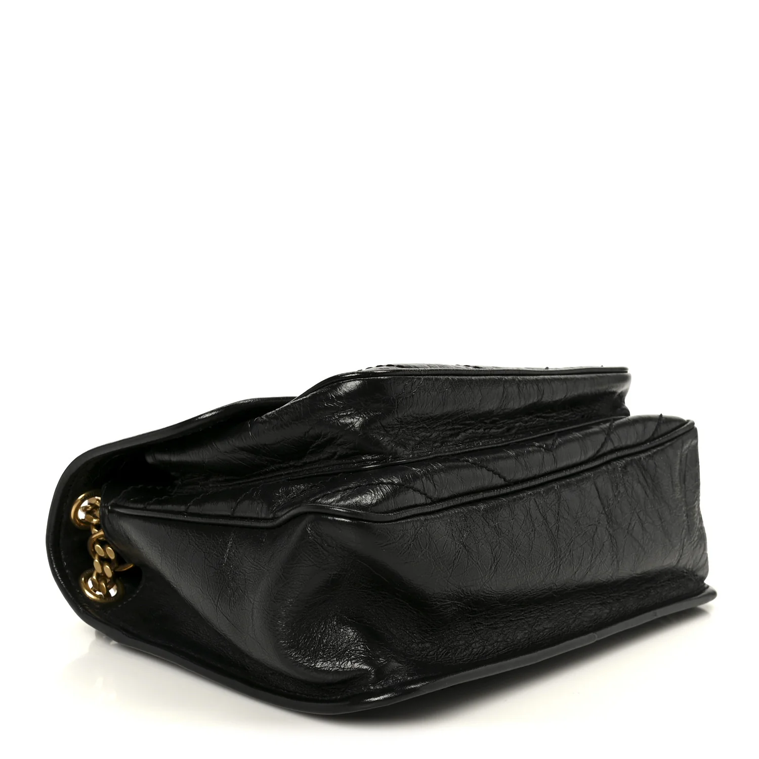 Crinkled Calfskin Matelasse Monogram Medium Niki Chain Satchel Black - Image 4