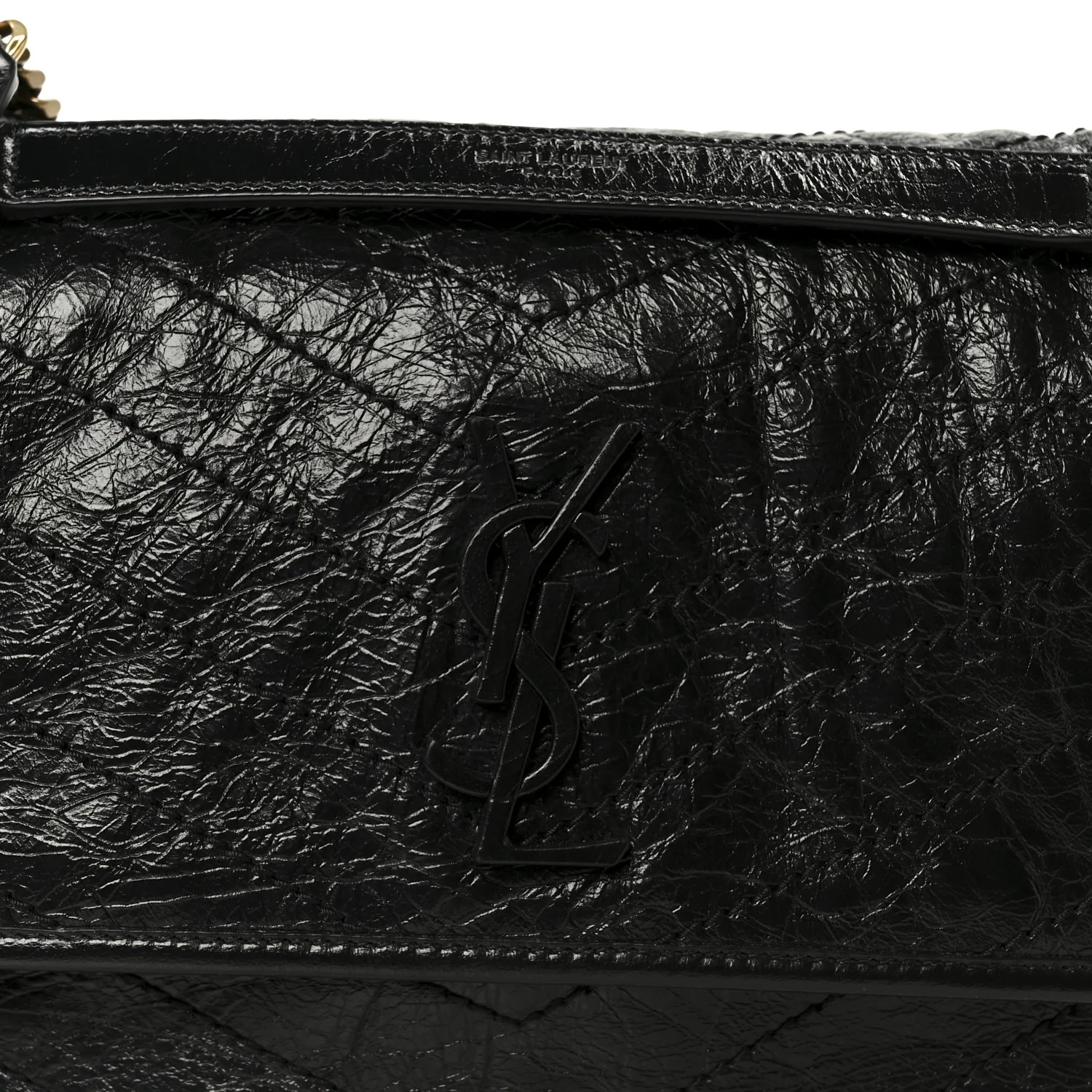 Crinkled Calfskin Matelasse Monogram Medium Niki Chain Satchel Black - Image 9