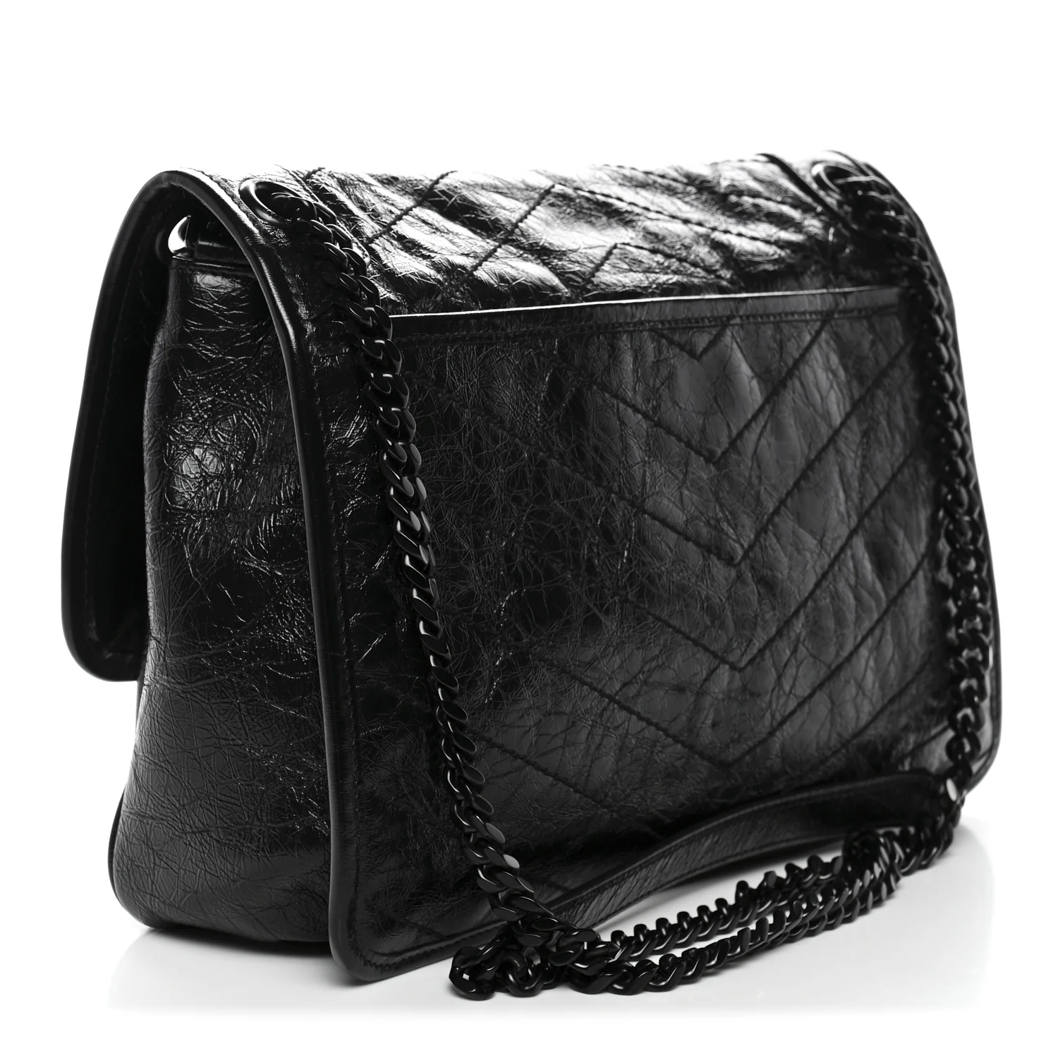 Crinkled Calfskin Matelasse Monogram Medium Niki Chain Satchel Black - Image 3