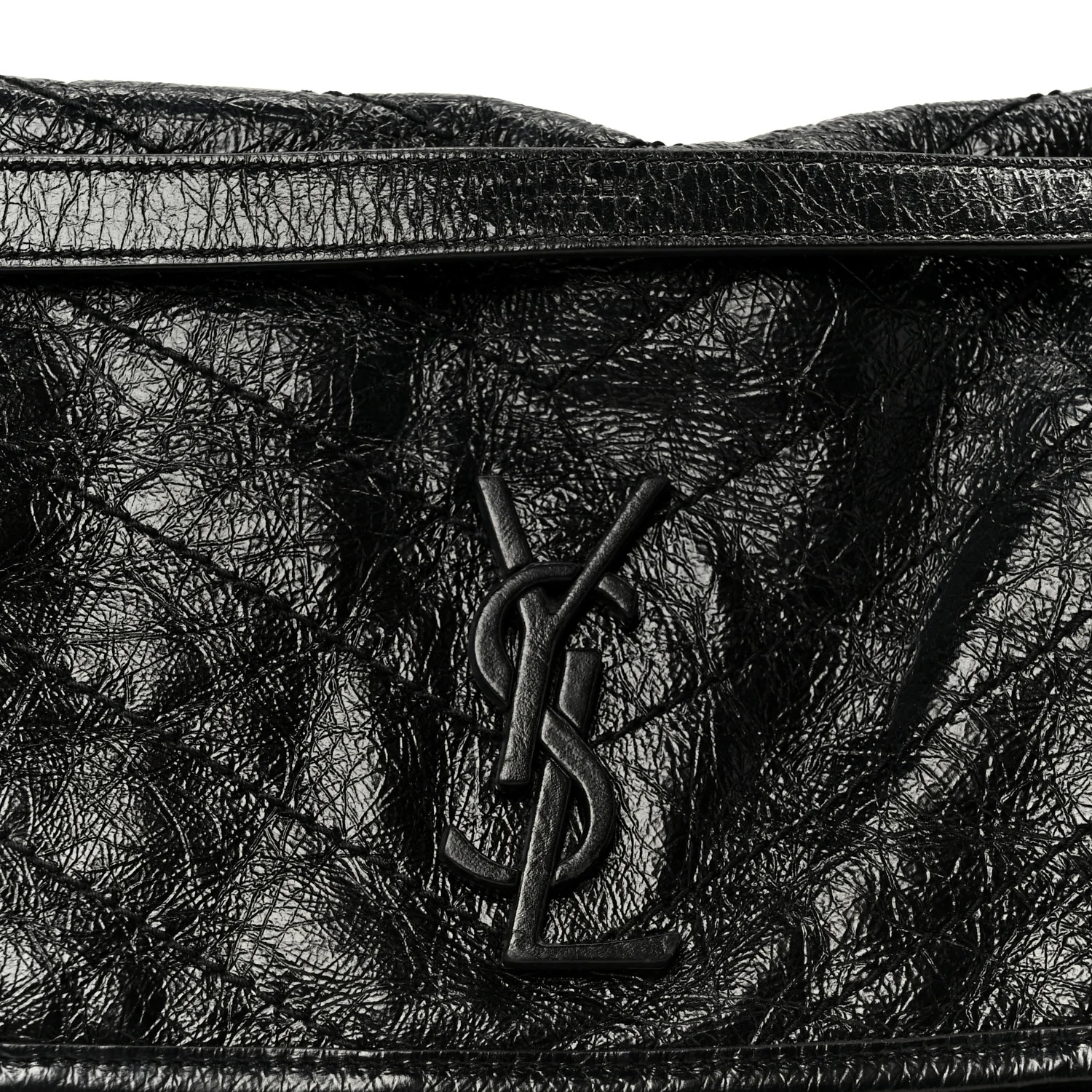 Crinkled Calfskin Matelasse Monogram Medium Niki Chain Satchel Black - Image 8