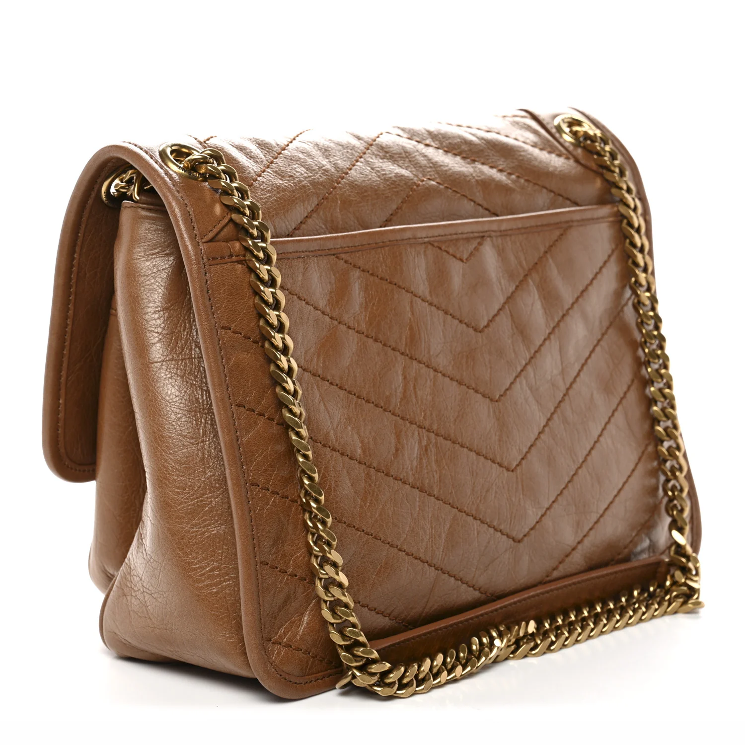 Crinkled Calfskin Matelasse Monogram Medium Niki Chain Satchel Caramel - Image 3