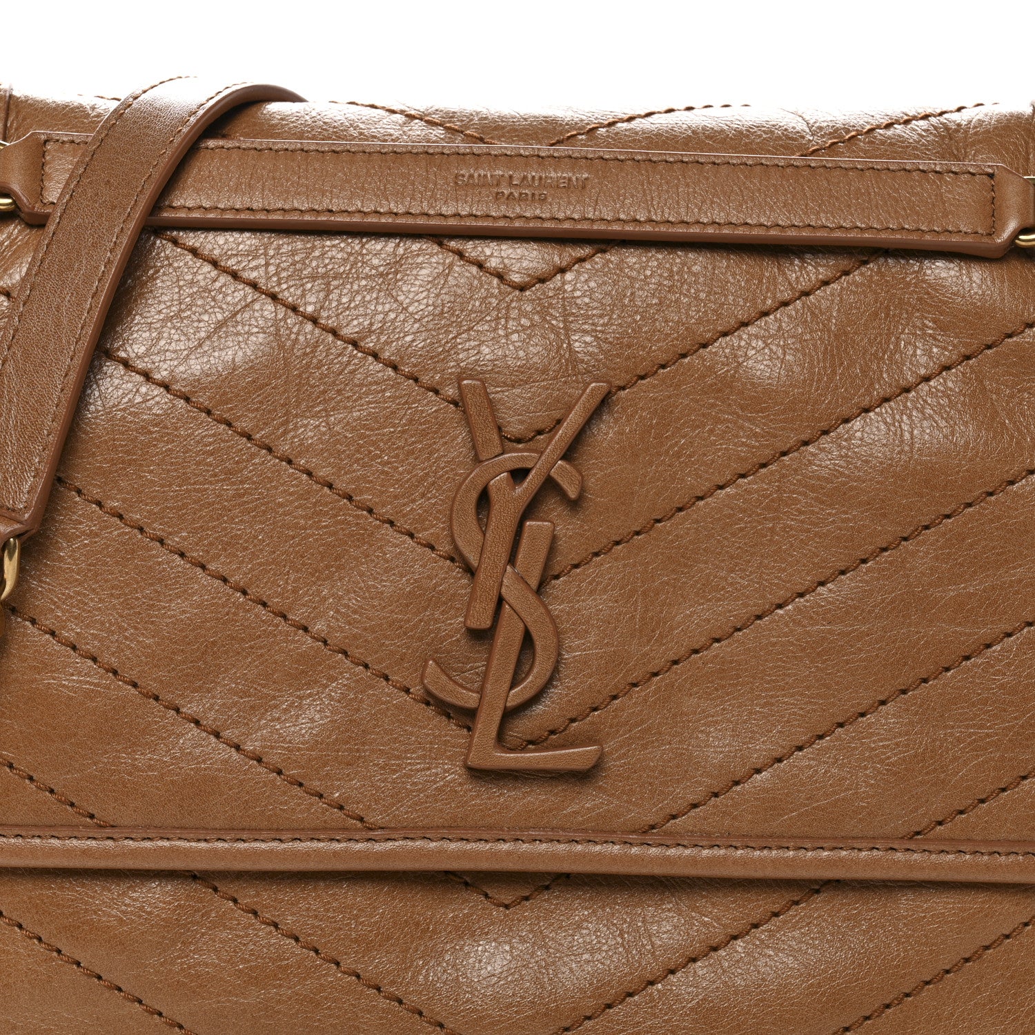 Crinkled Calfskin Matelasse Monogram Medium Niki Chain Satchel Caramel - Image 8