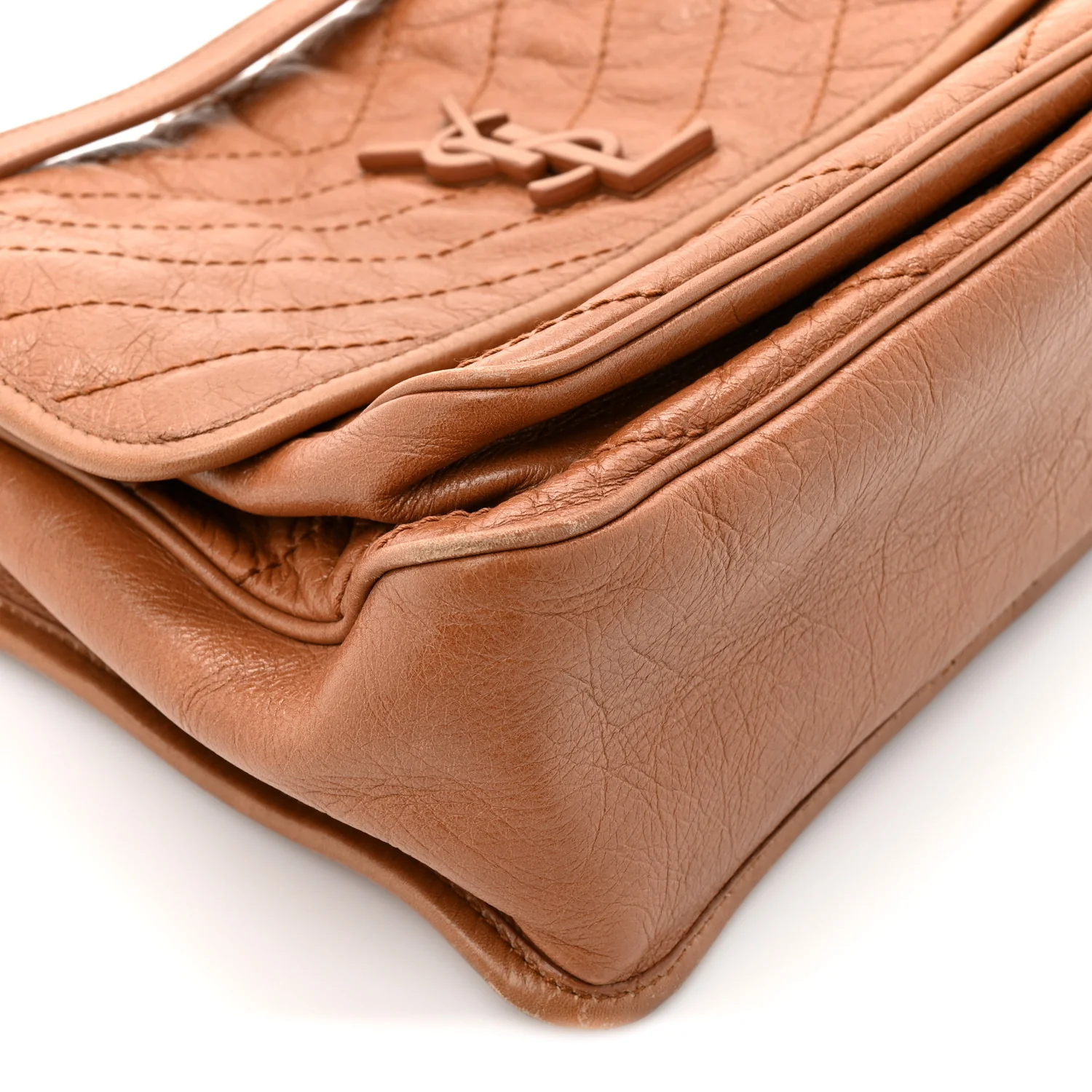 Crinkled Calfskin Matelasse Monogram Medium Niki Chain Satchel Caramel - Image 10