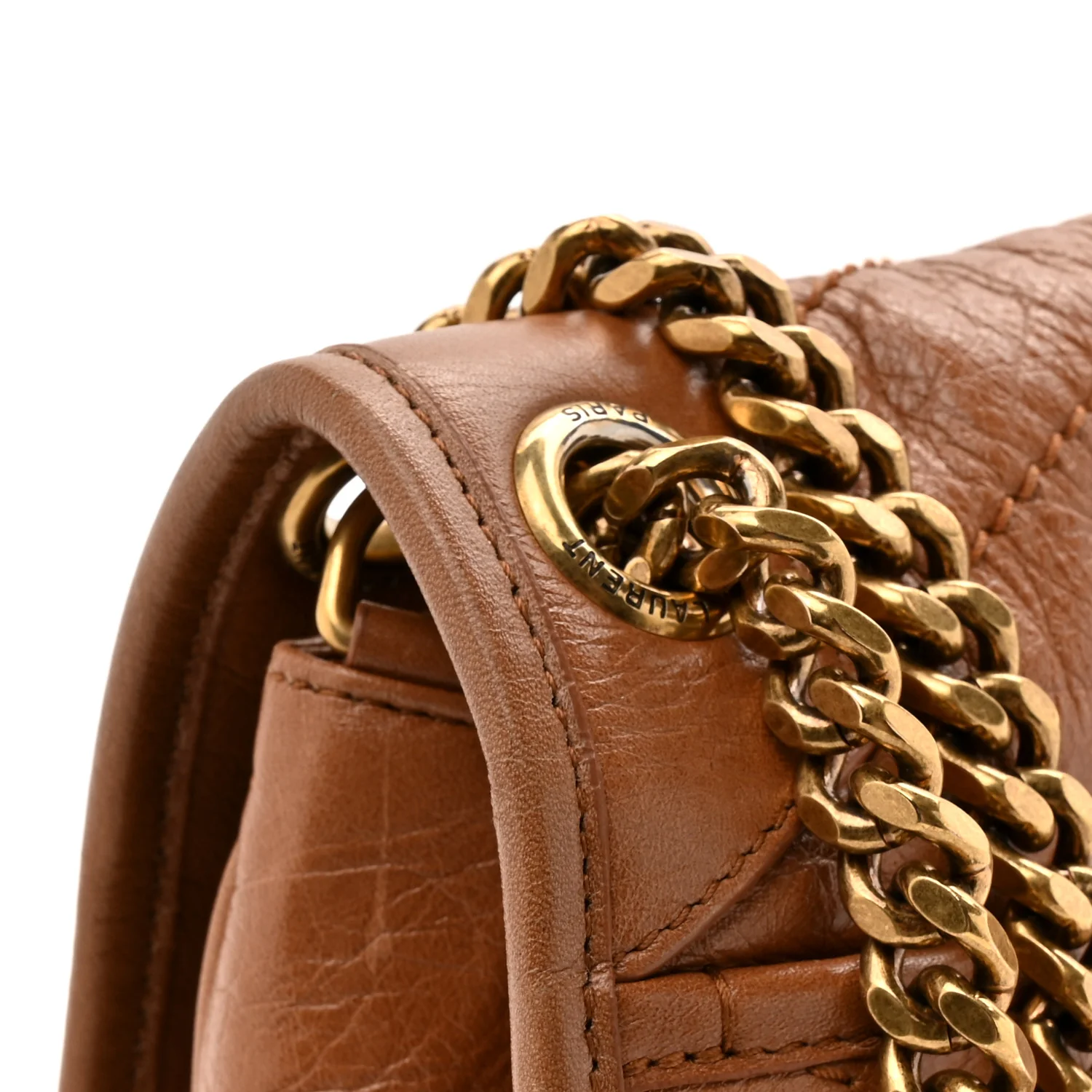 Crinkled Calfskin Matelasse Monogram Medium Niki Chain Satchel Caramel - Image 13