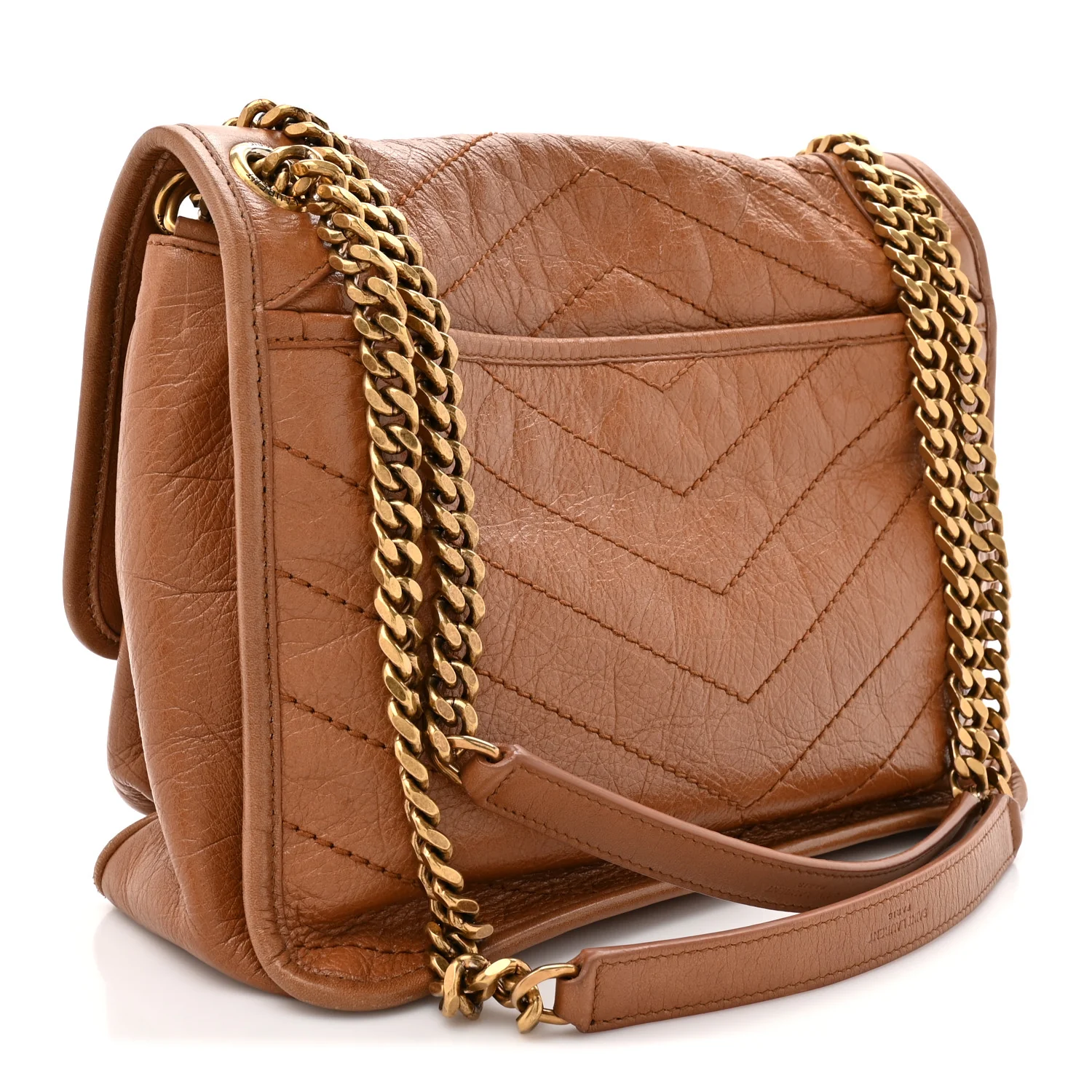 Crinkled Calfskin Matelasse Monogram Medium Niki Chain Satchel Caramel - Image 3