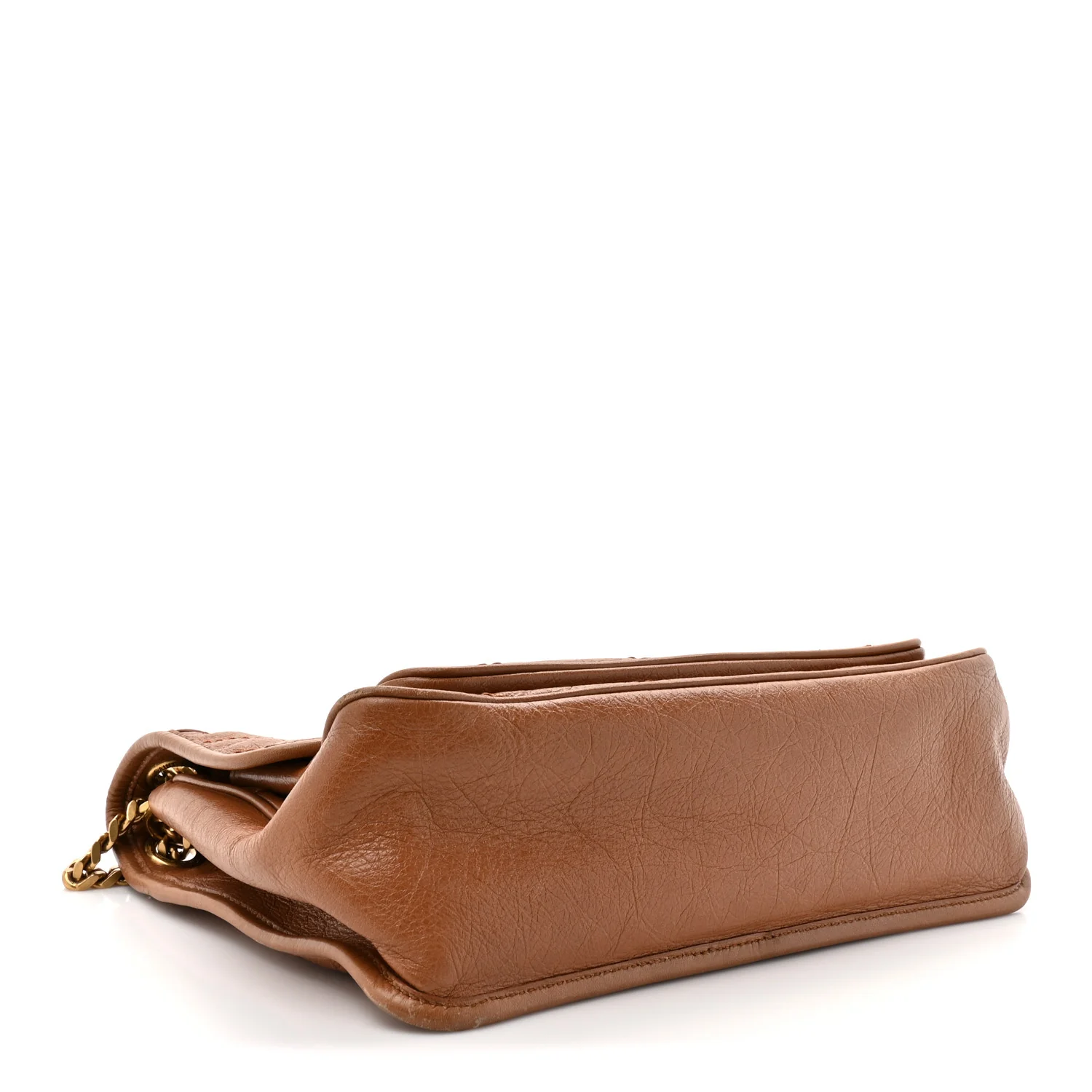 Crinkled Calfskin Matelasse Monogram Medium Niki Chain Satchel Caramel - Image 4