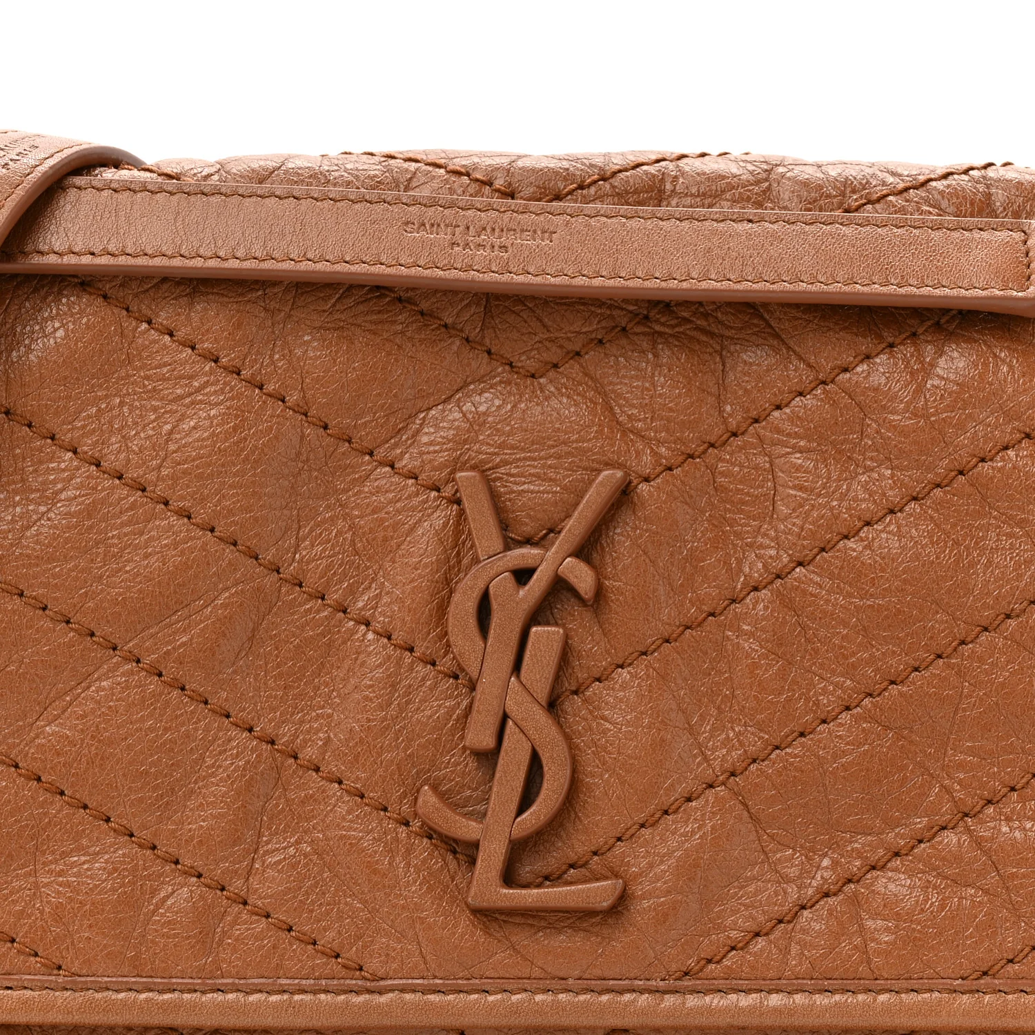 Crinkled Calfskin Matelasse Monogram Medium Niki Chain Satchel Caramel - Image 8