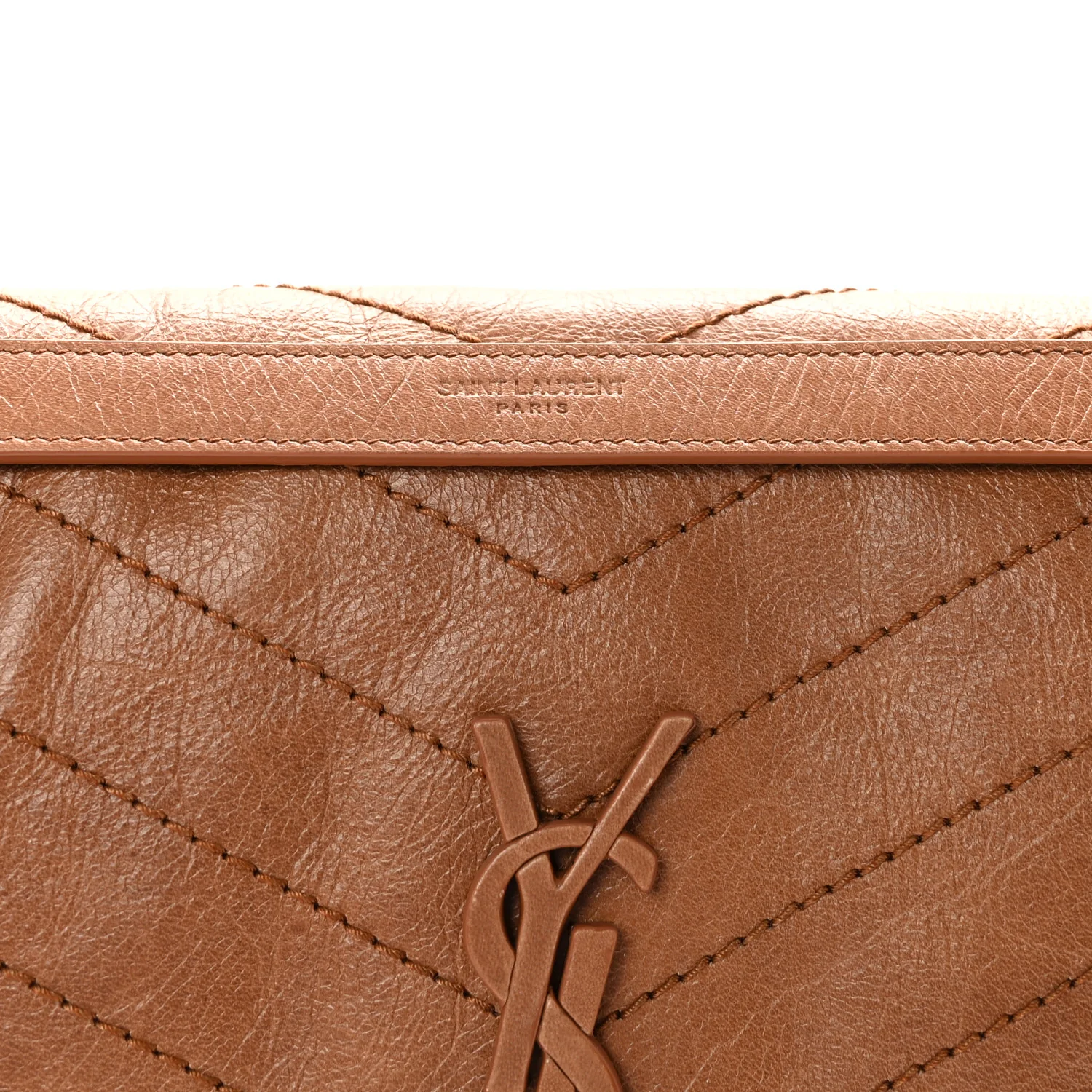 Crinkled Calfskin Matelasse Monogram Medium Niki Chain Satchel Caramel - Image 7