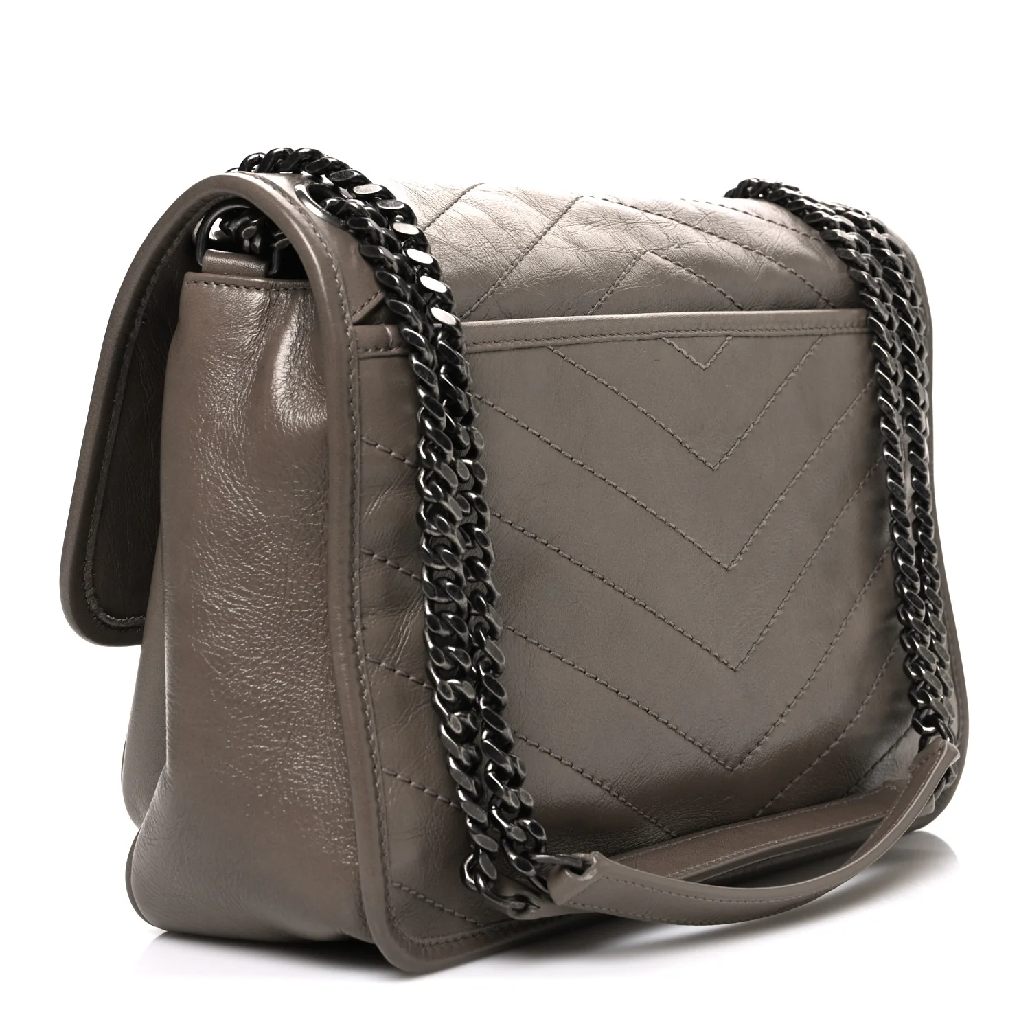 Crinkled Calfskin Matelasse Monogram Medium Niki Chain Satchel Greyish Brown - Image 2