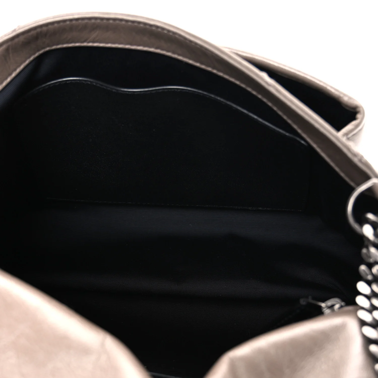 Crinkled Calfskin Matelasse Monogram Medium Niki Chain Satchel Greyish Brown - Image 4