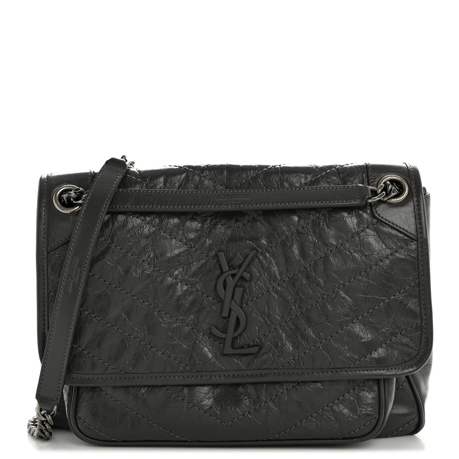 Crinkled Calfskin Matelasse Monogram Medium Niki Chain Satchel Storm
