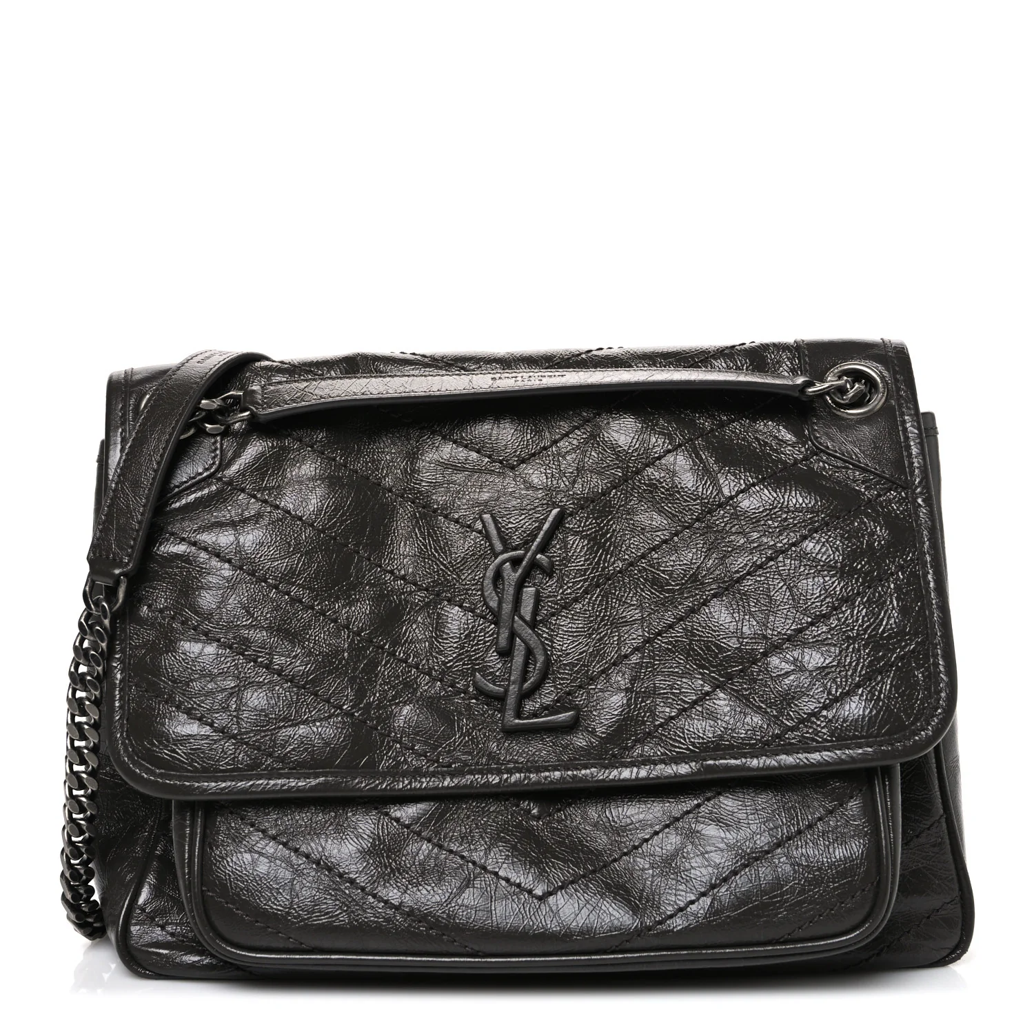 Crinkled Calfskin Matelasse Monogram Medium Niki Chain Satchel Storm