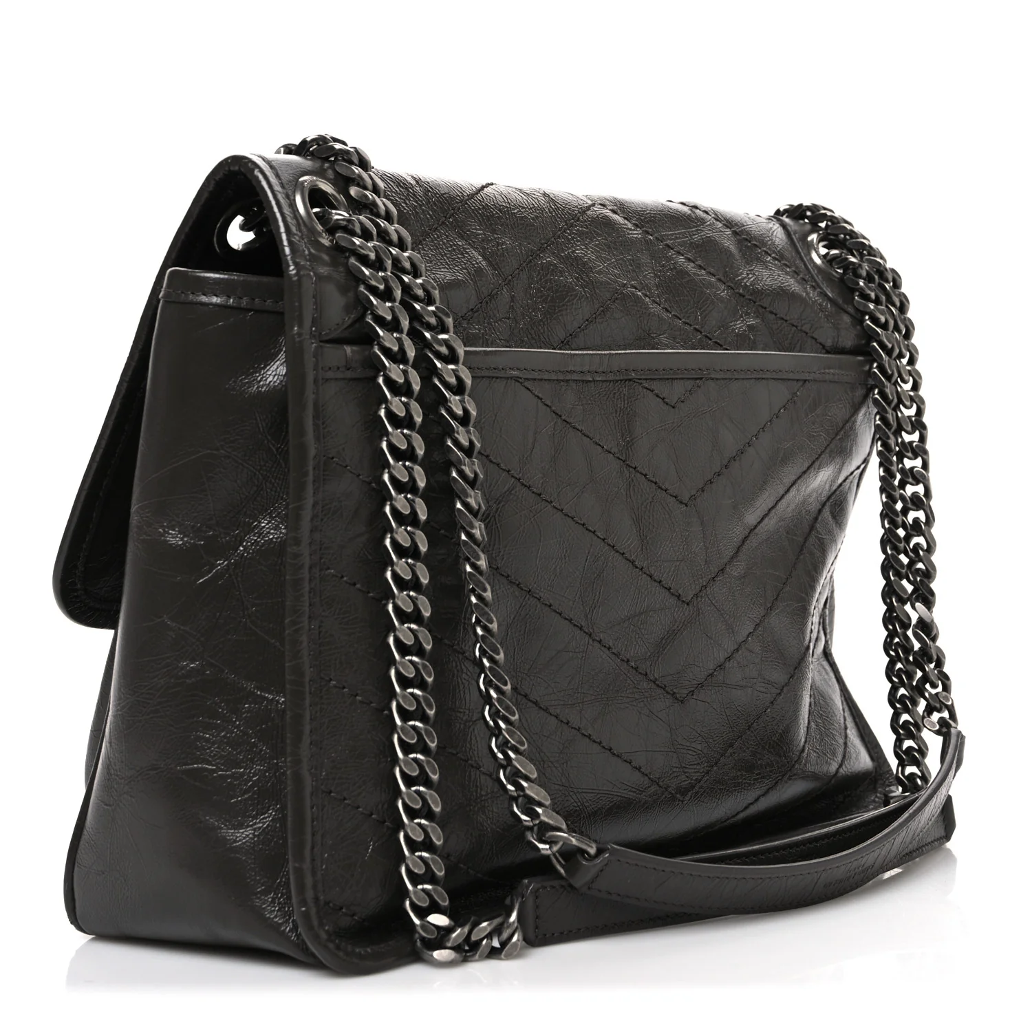 Crinkled Calfskin Matelasse Monogram Medium Niki Chain Satchel Storm - Image 3