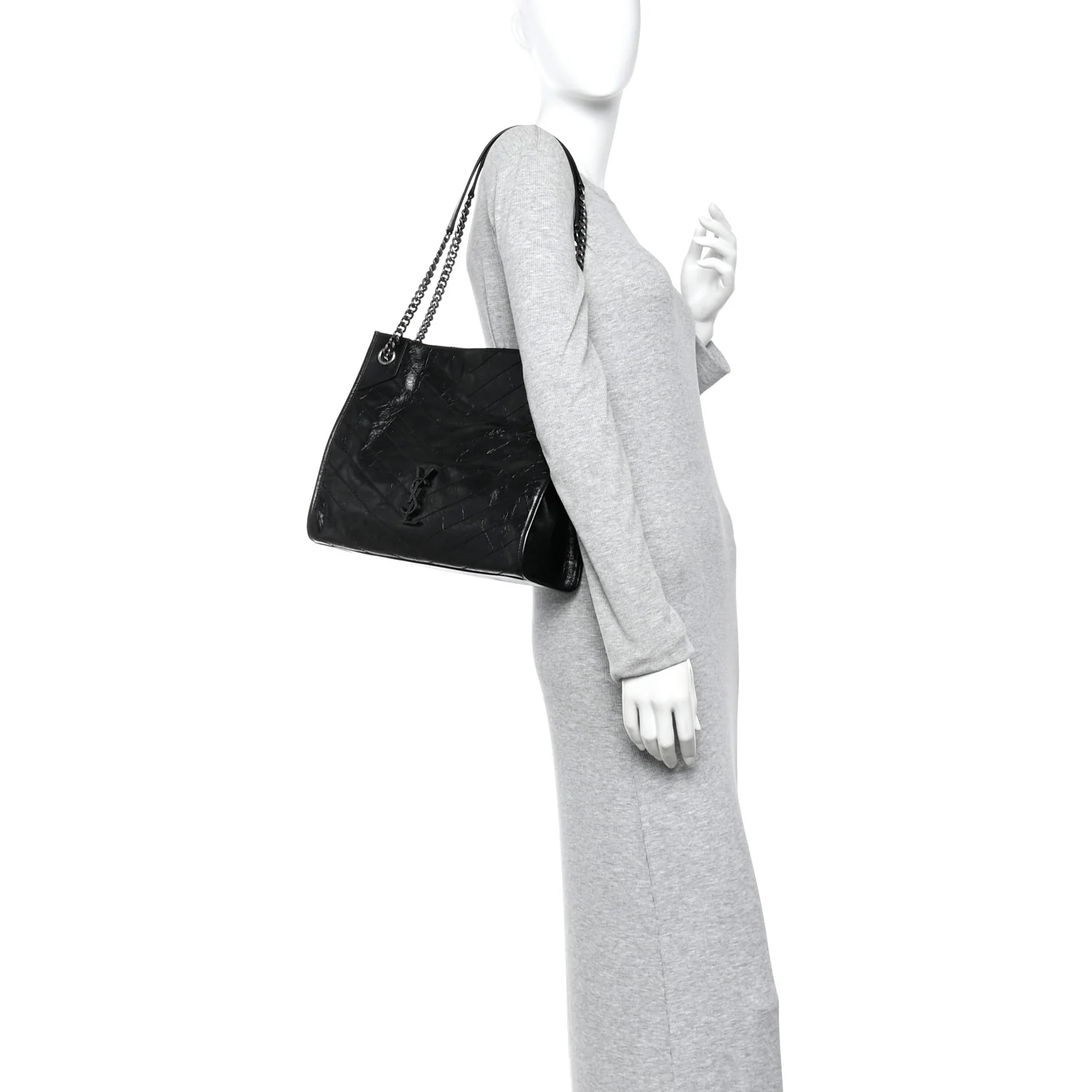Crinkled Calfskin Matelasse Monogram Medium Niki Shopper Tote Black - Image 3