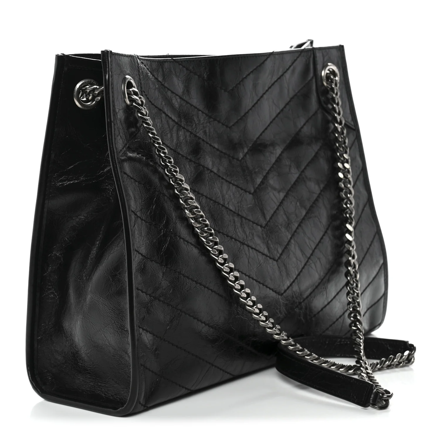 Crinkled Calfskin Matelasse Monogram Medium Niki Shopper Tote Black - Image 4