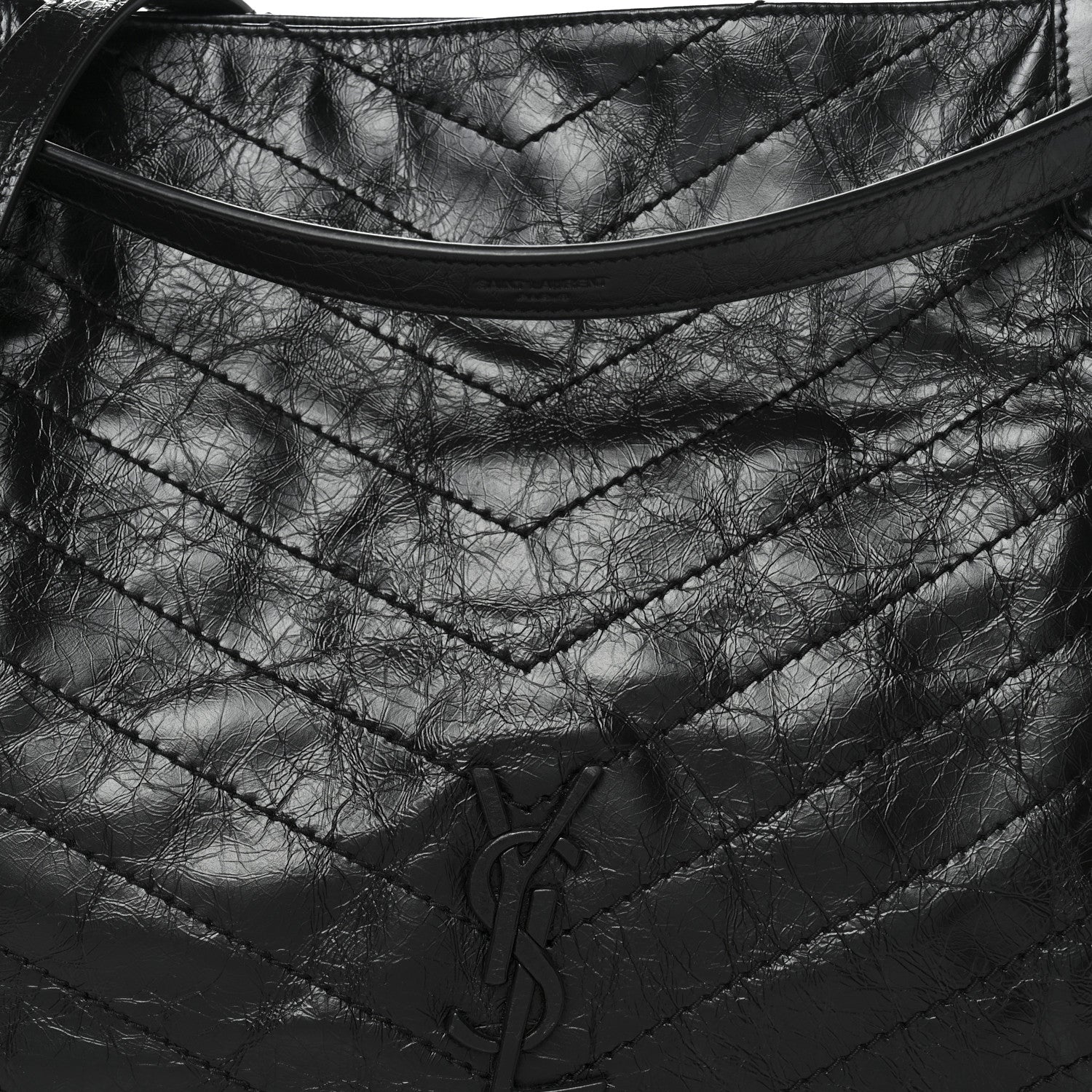 Crinkled Calfskin Matelasse Monogram Medium Niki Shopper Tote Black - Image 9