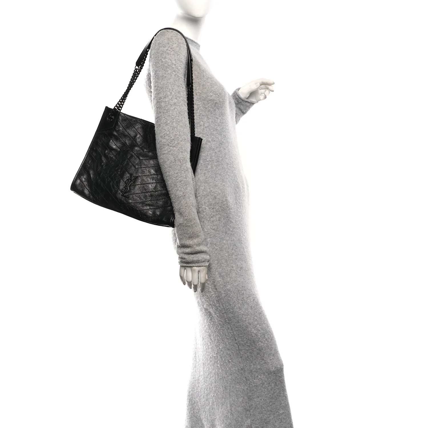 Crinkled Calfskin Matelasse Monogram Medium Niki Shopper Tote Black - Image 2