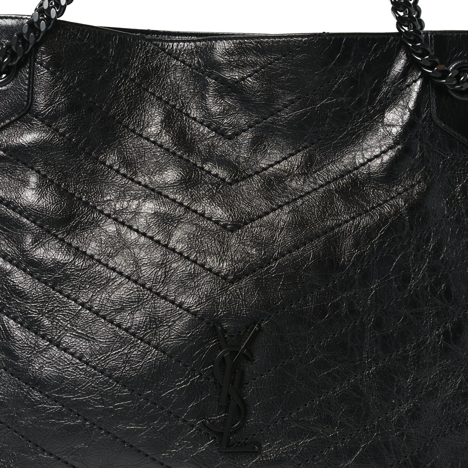 Crinkled Calfskin Matelasse Monogram Medium Niki Shopper Tote Black - Image 8