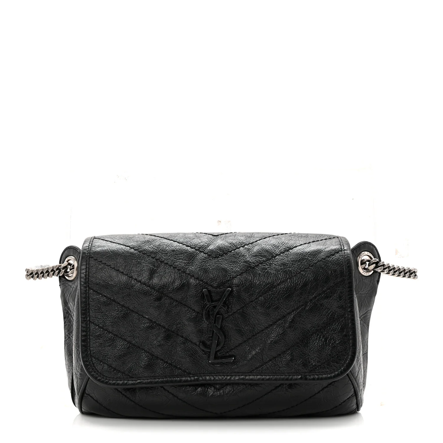Crinkled Calfskin Matelasse Monogram Niki Body Bag Black