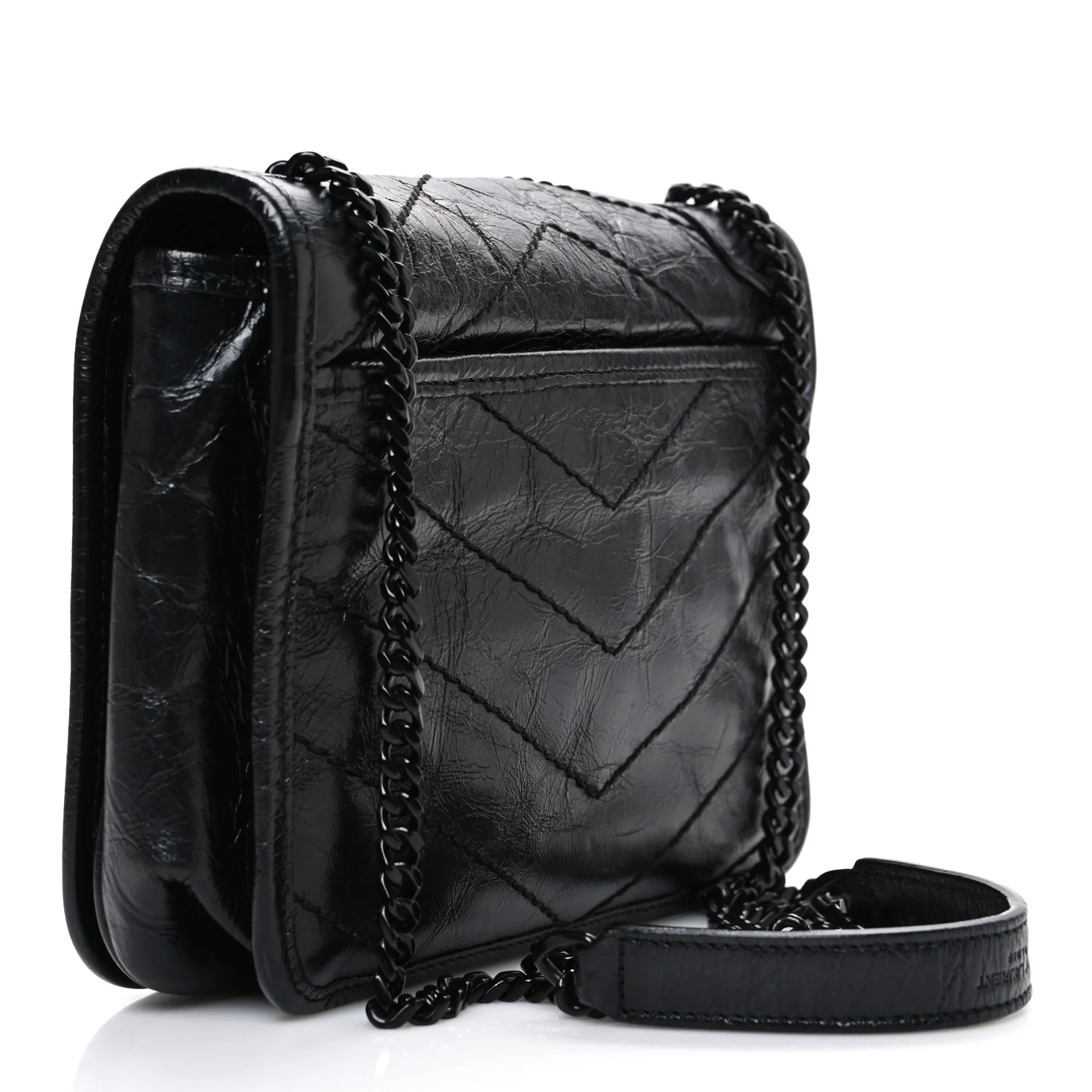 Crinkled Calfskin Matelasse Monogram Niki Chain Wallet Black - Image 3